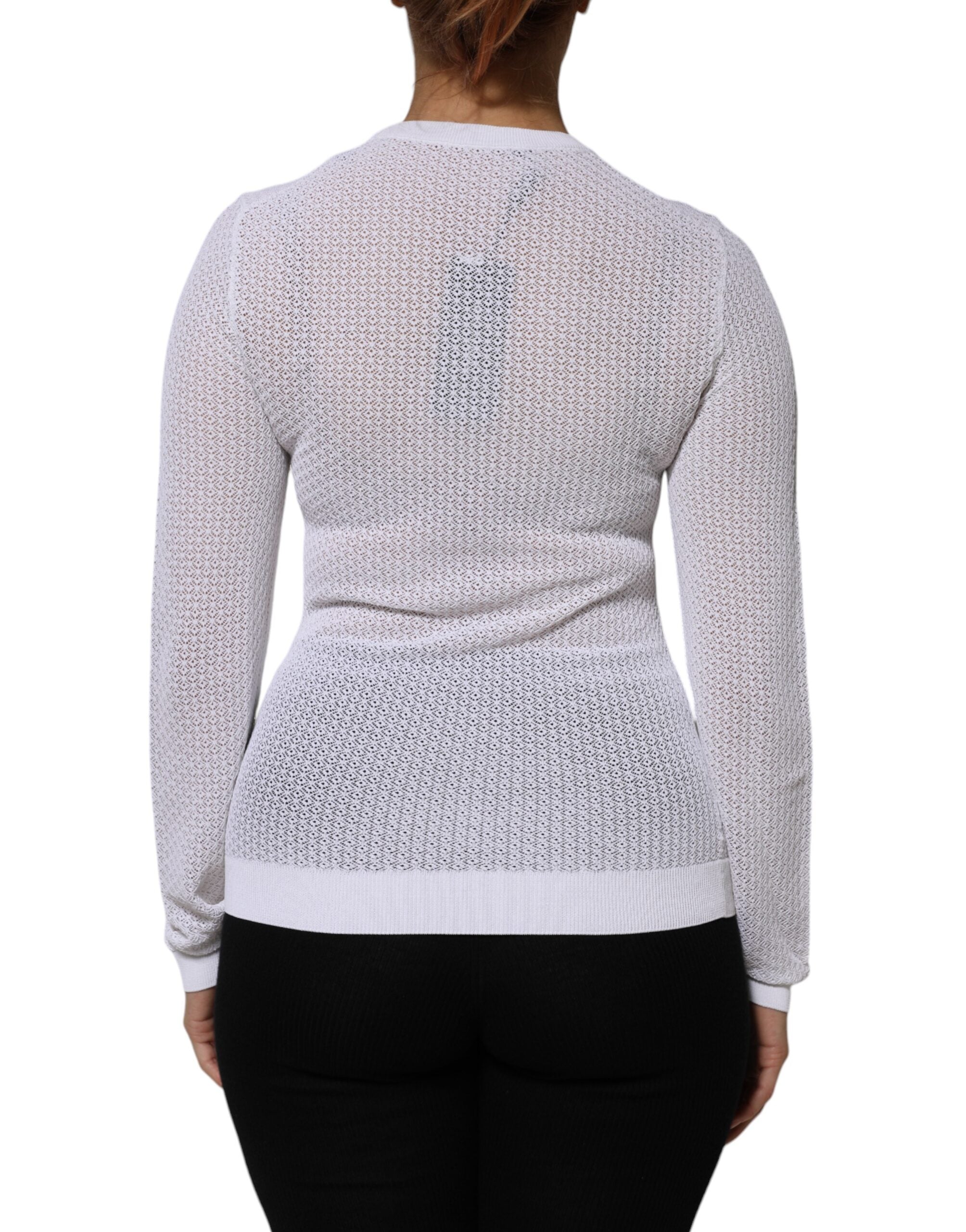Dolce & Gabbana White Round Neck Long Sleeves Pullover Top