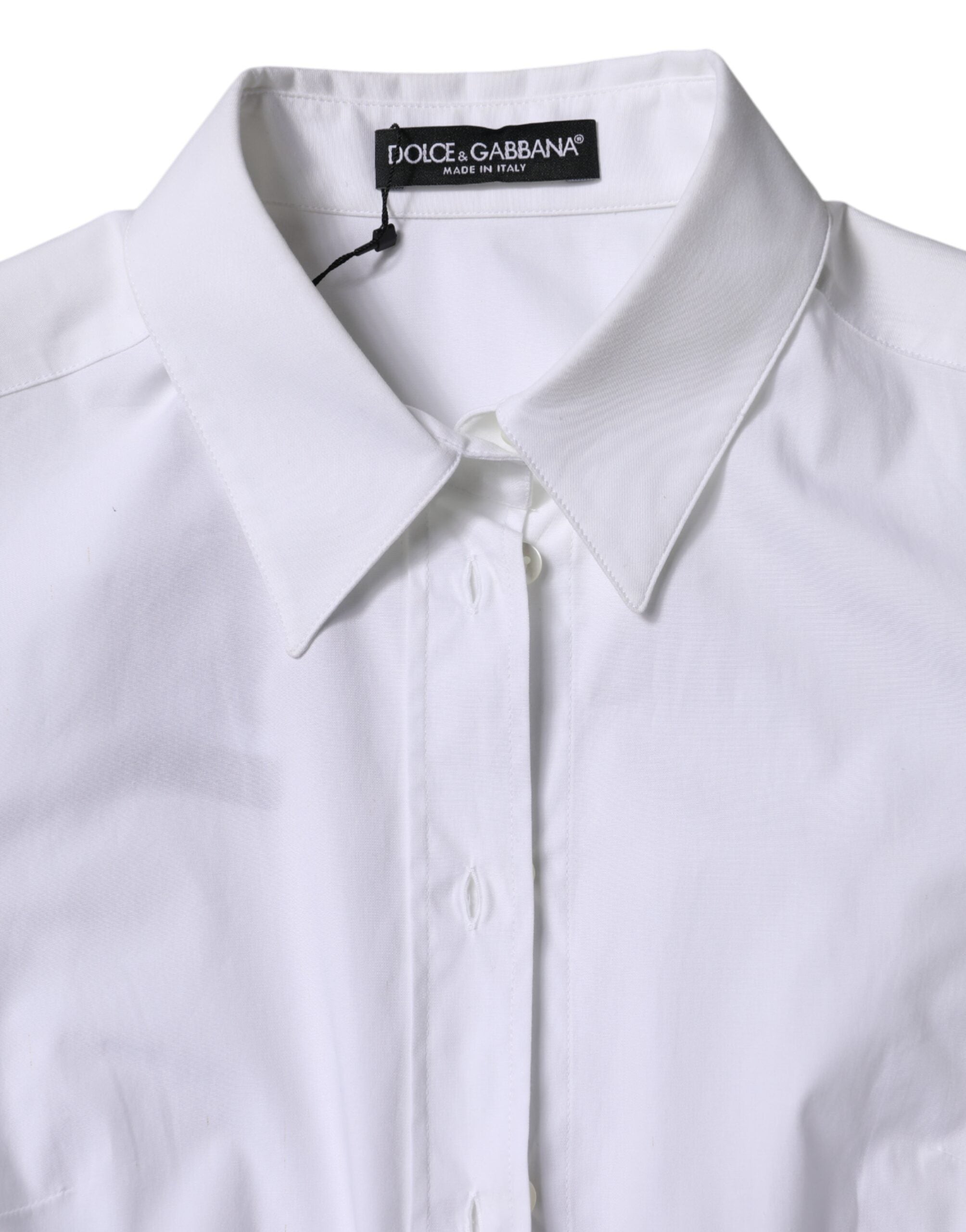 Dolce &amp; Gabbana – Weißes, langärmliges Hemdoberteil aus Baumwolle mit Kragen