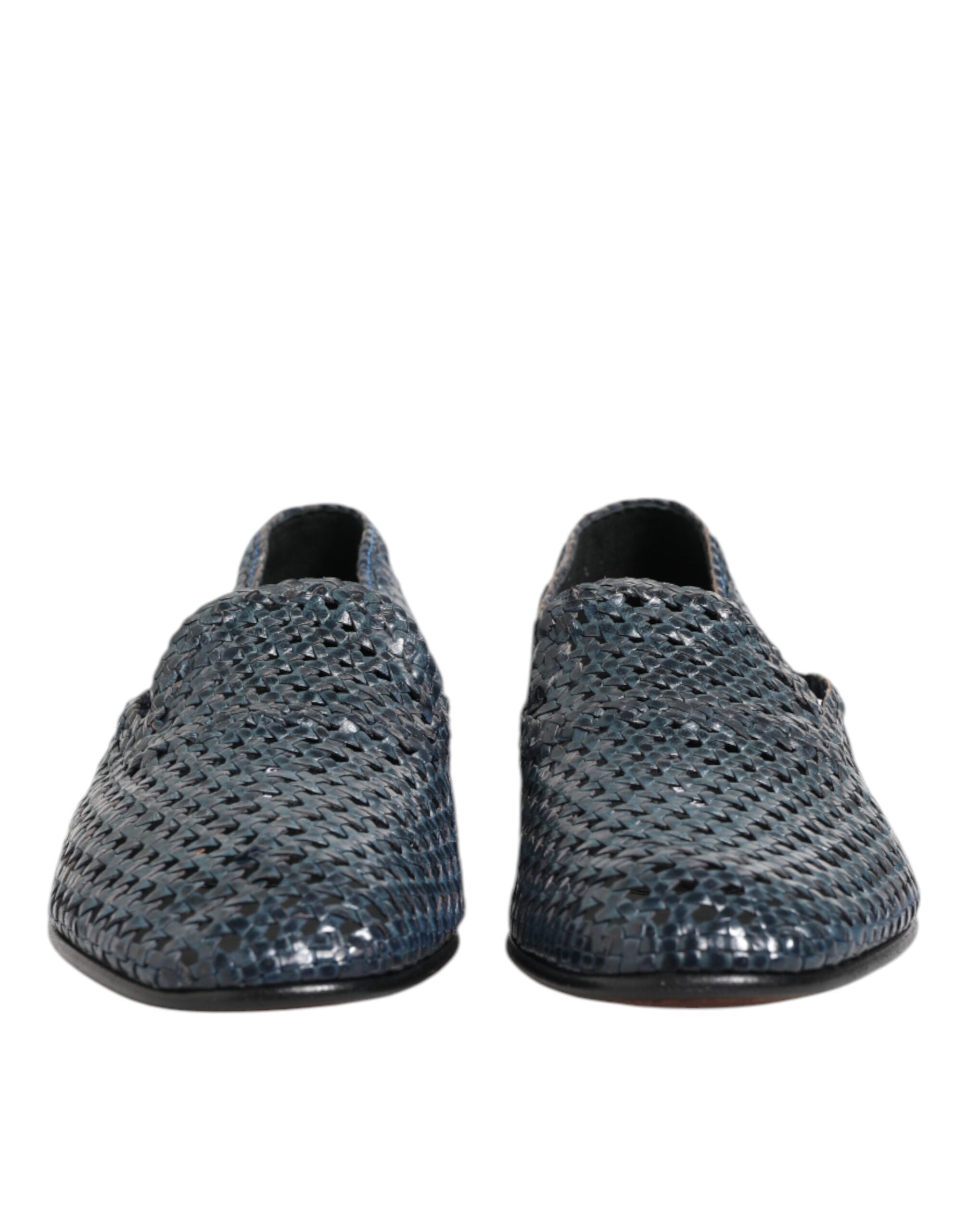 Dolce &amp; Gabbana – Slipper aus gewebtem Leder in Blau