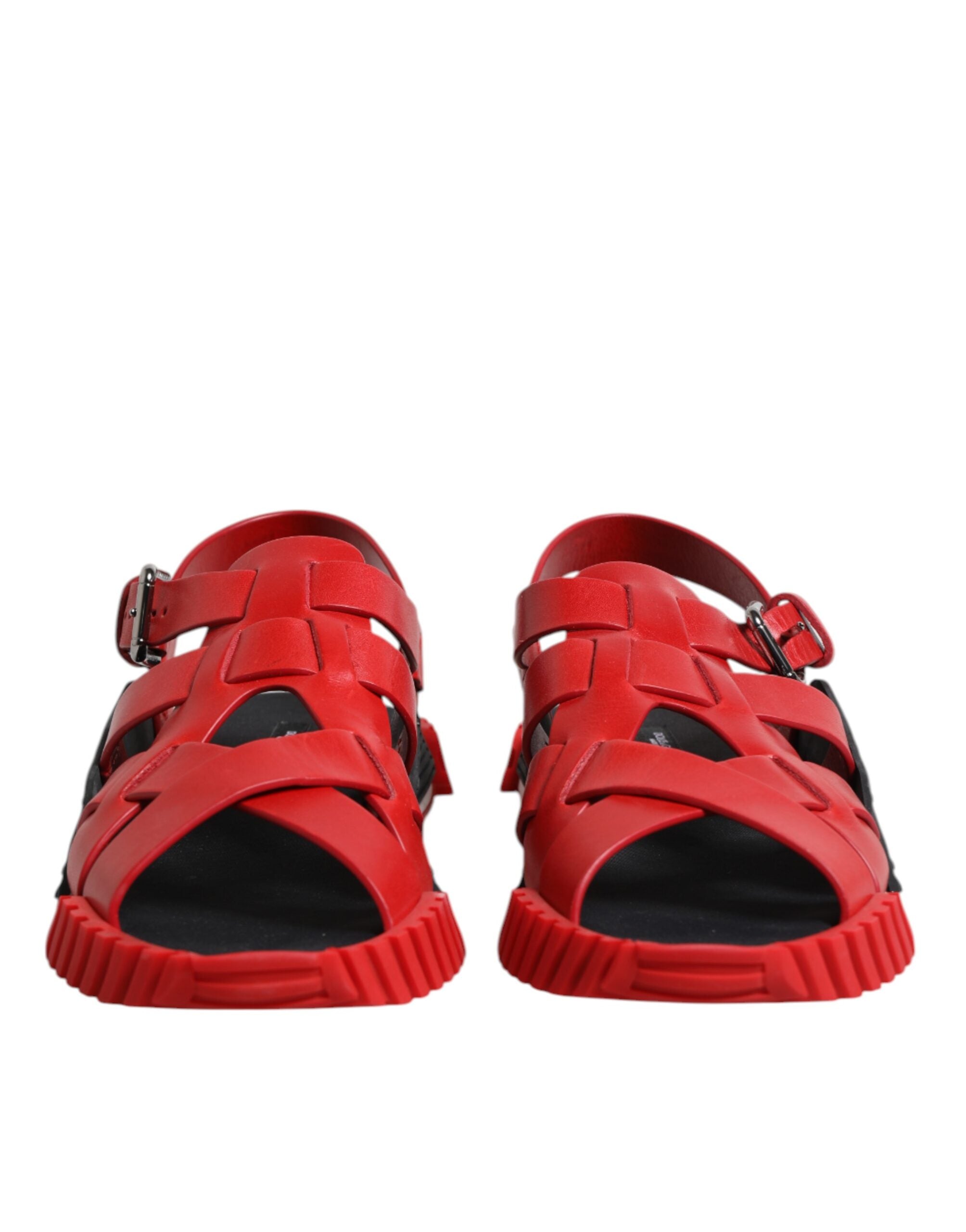 Dolce &amp; Gabbana Rot Schwarz Leder Knöchelriemen Sandalen Schuhe