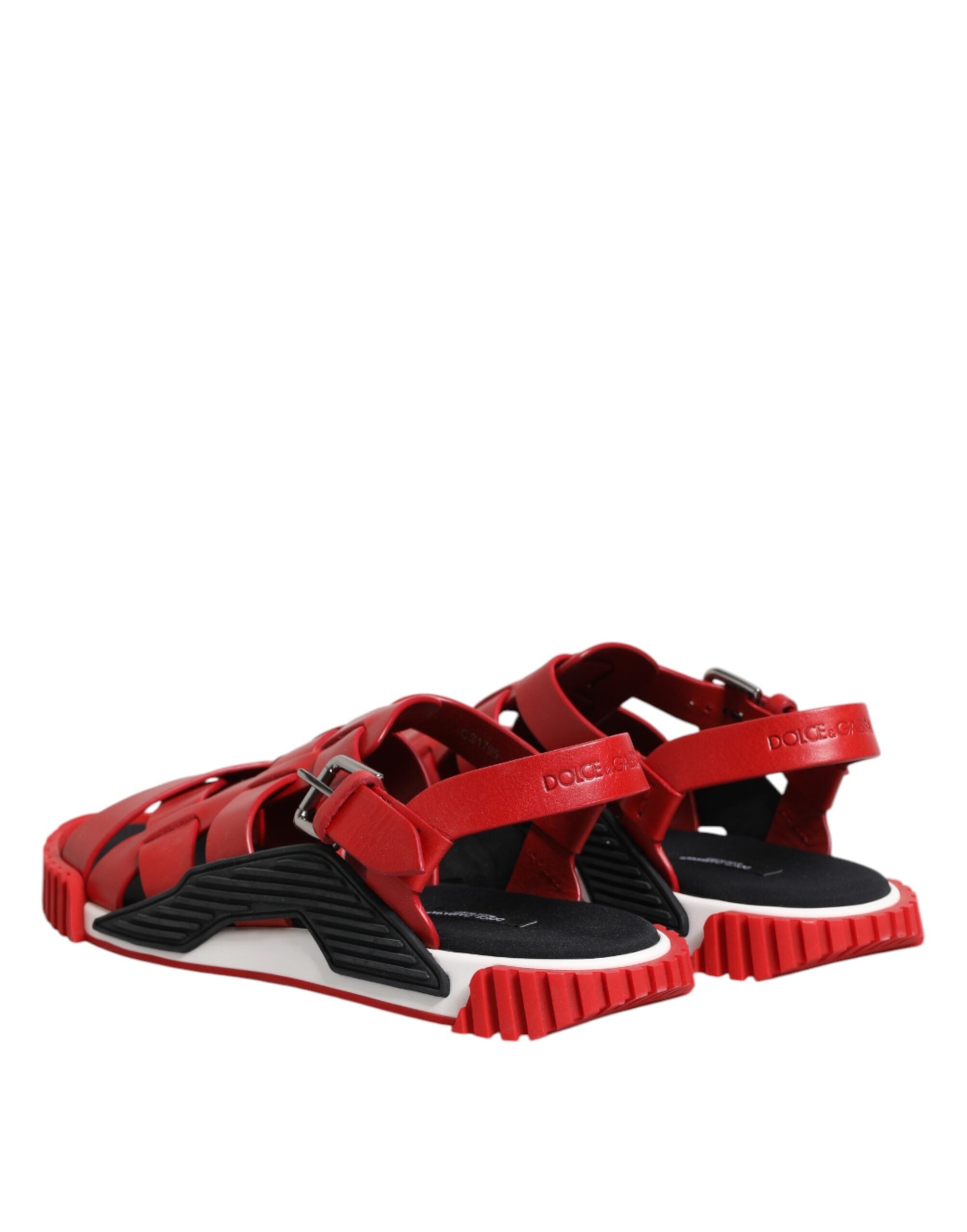 Dolce &amp; Gabbana Rot Schwarz Leder Knöchelriemen Sandalen Schuhe