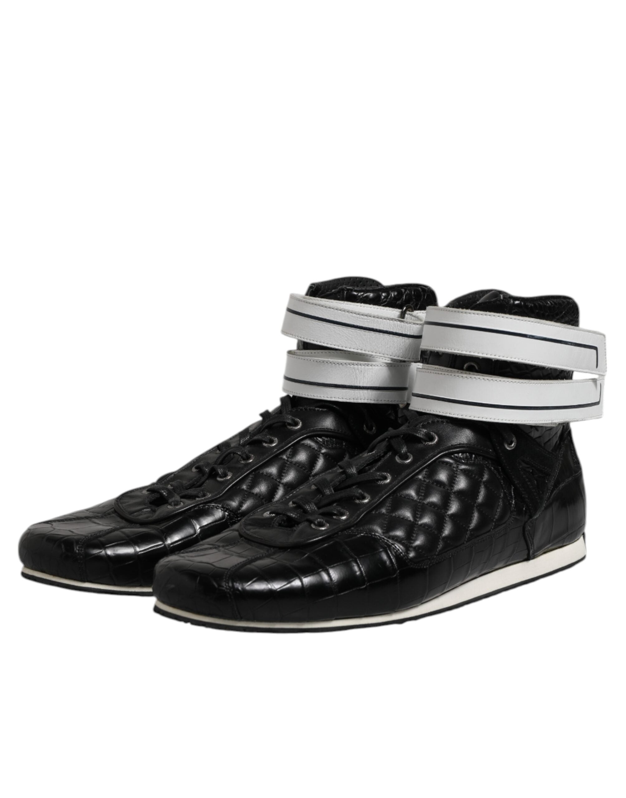 Dolce &amp; Gabbana – Schwarze, gesteppte Sneakers aus Leder mit Schnürung