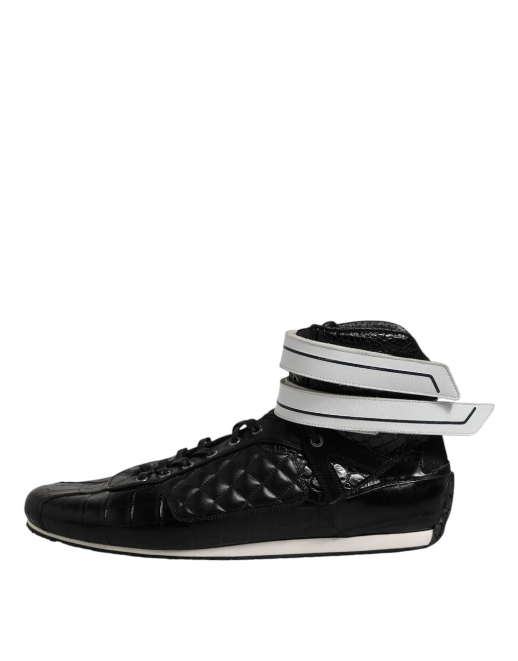 Dolce &amp; Gabbana – Schwarze, gesteppte Sneakers aus Leder mit Schnürung
