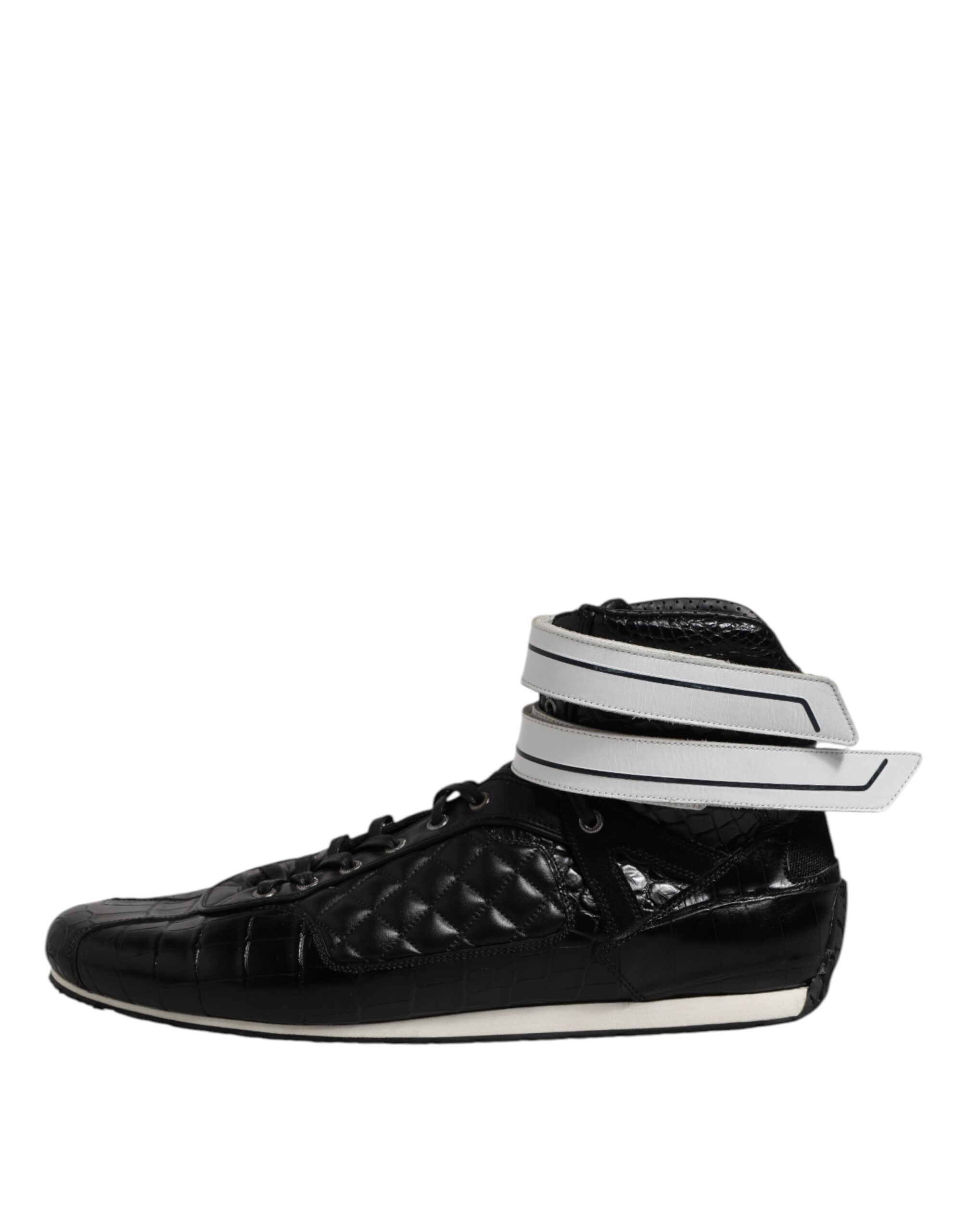 Dolce &amp; Gabbana – Schwarze, gesteppte Sneakers aus Leder mit Schnürung