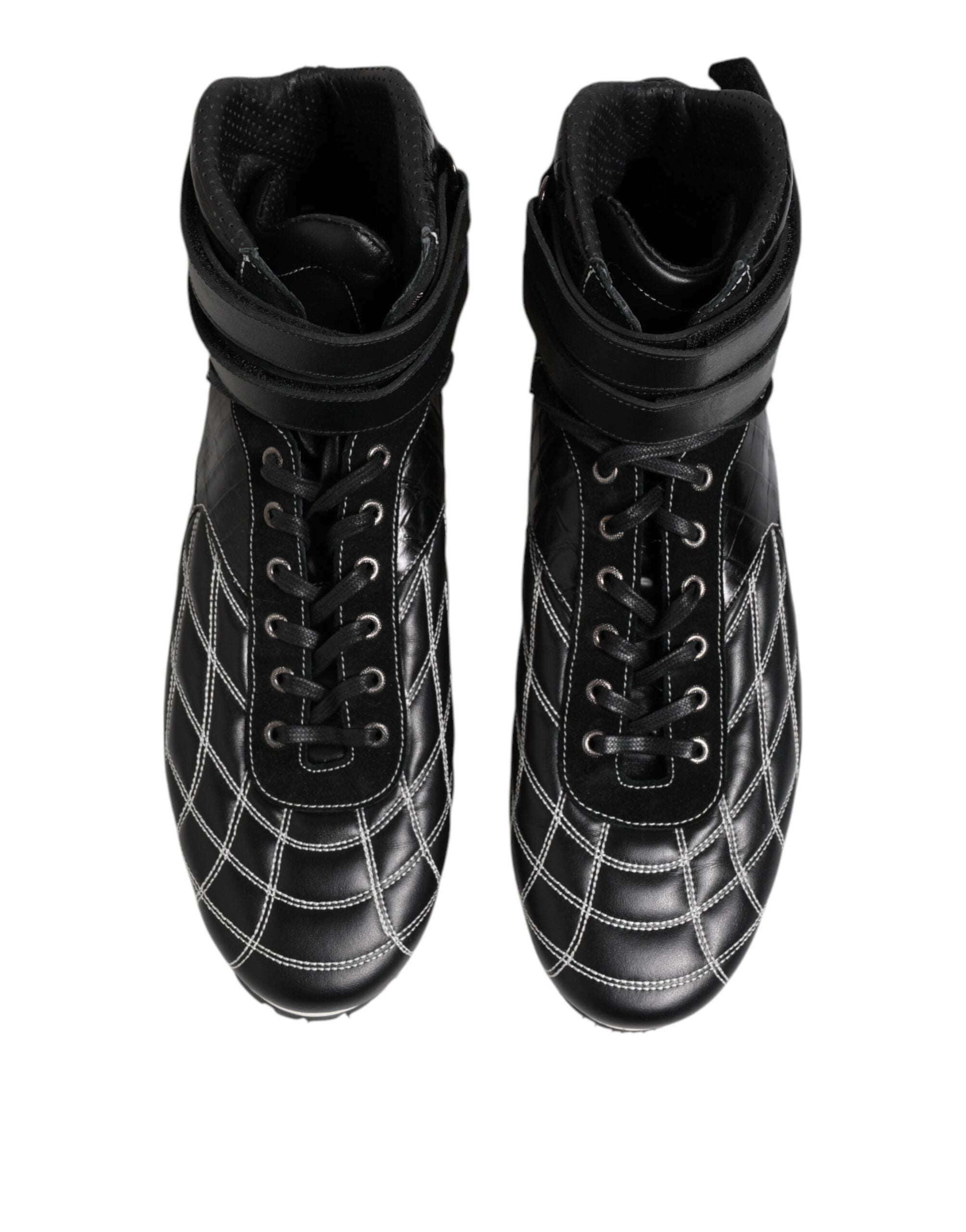 Dolce &amp; Gabbana – Schwarze Sneakers mit Schnürung aus gestepptem Leder