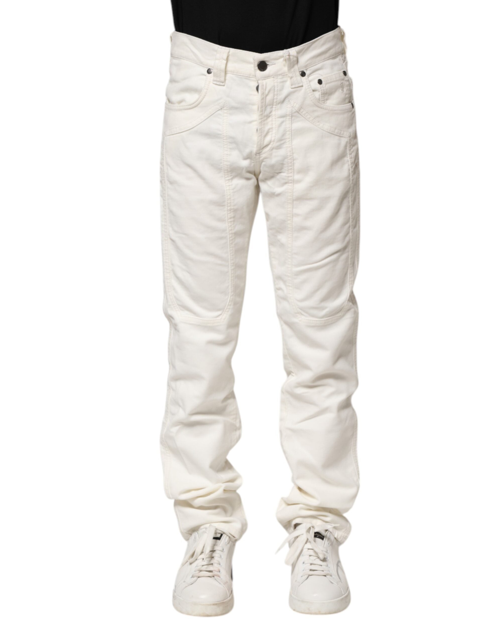 Jeckerson Herren Jeans mit geradem Schnitt und Stretch-Baumwolle in Weiß