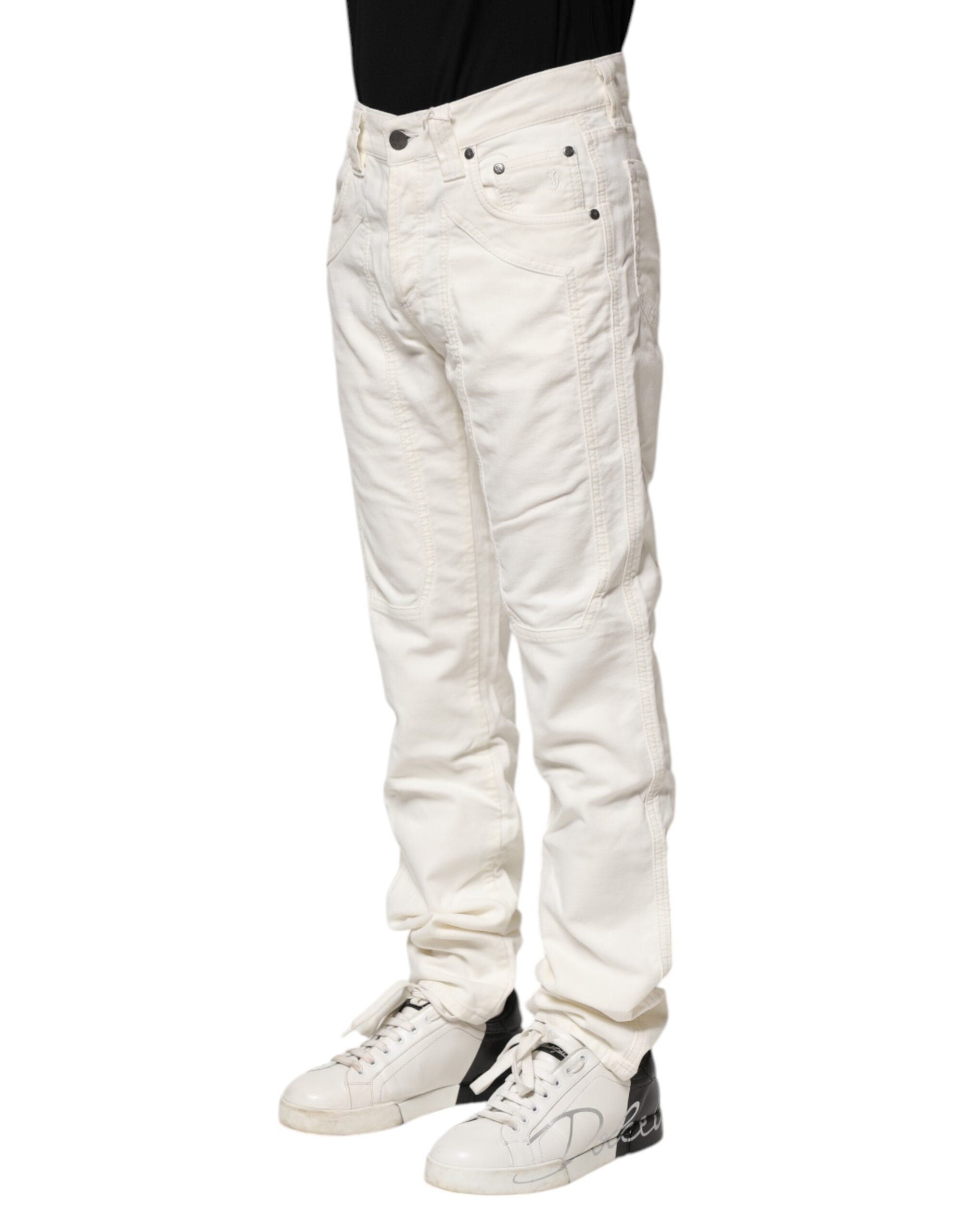 Jeckerson Herren Jeans mit geradem Schnitt und Stretch-Baumwolle in Weiß