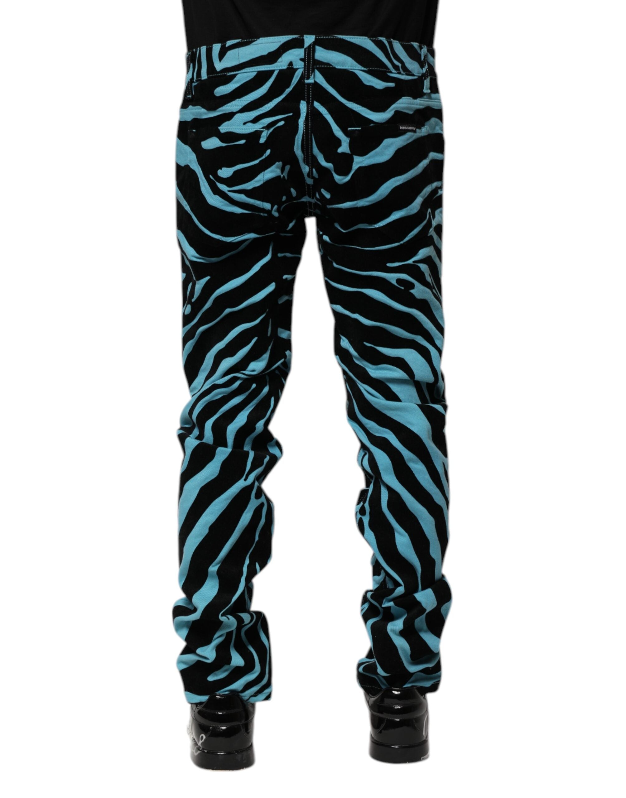 Dolce &amp; Gabbana – Blau-schwarz gestreifte Skinny-Jeans