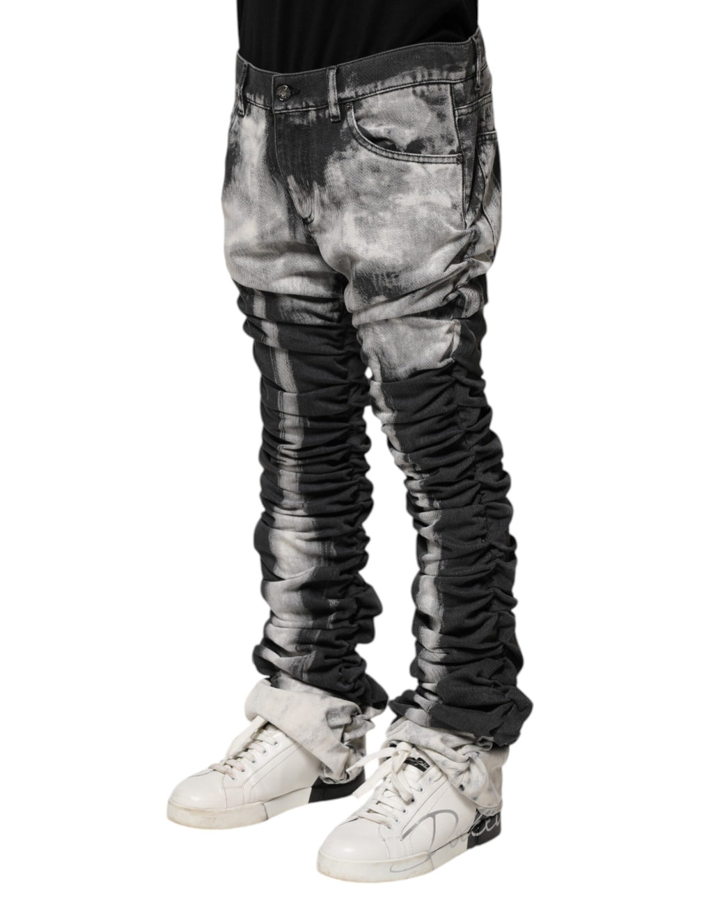 Dolce &amp; Gabbana – Schwarze Jeans mit geradem Schnitt und Batikmuster