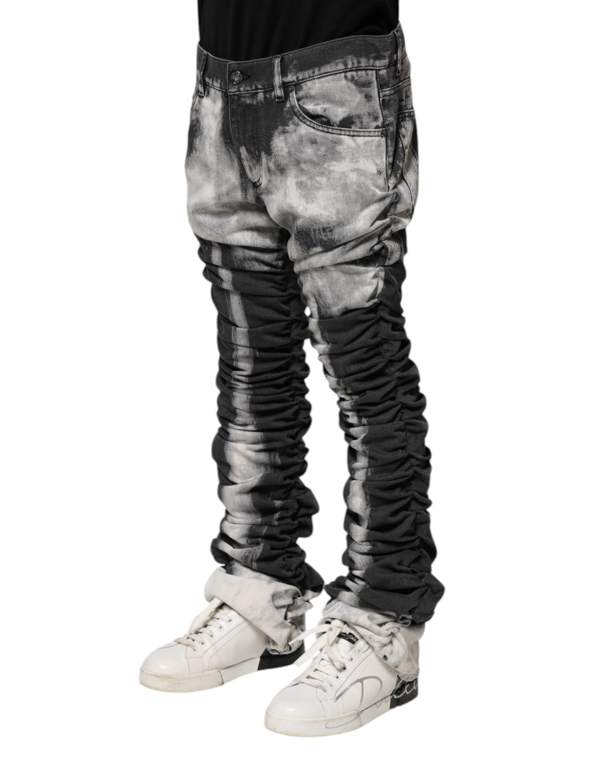 Dolce &amp; Gabbana – Schwarze Jeans mit geradem Schnitt und Batikmuster
