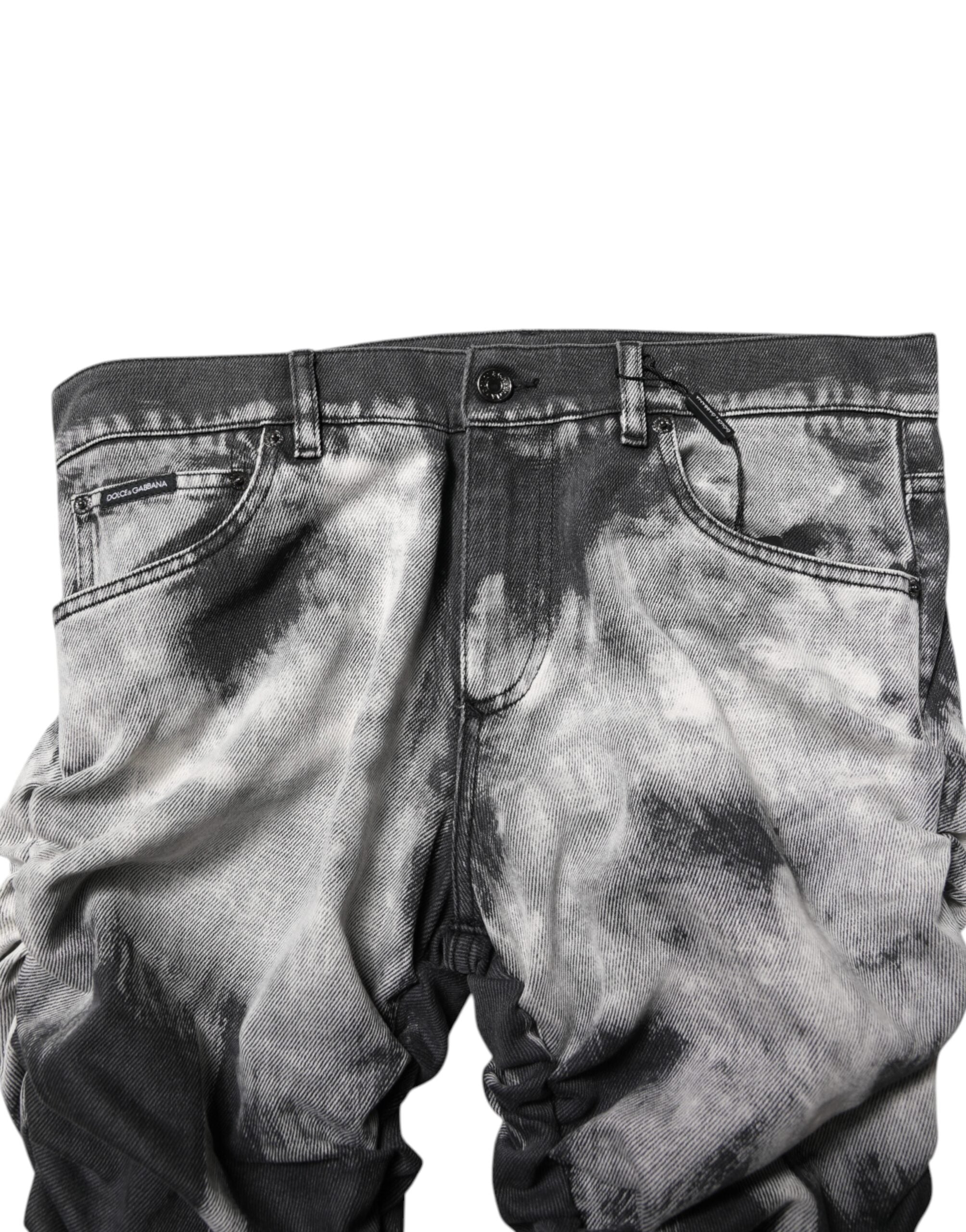 Dolce &amp; Gabbana – Schwarze Jeans mit geradem Schnitt und Batikmuster