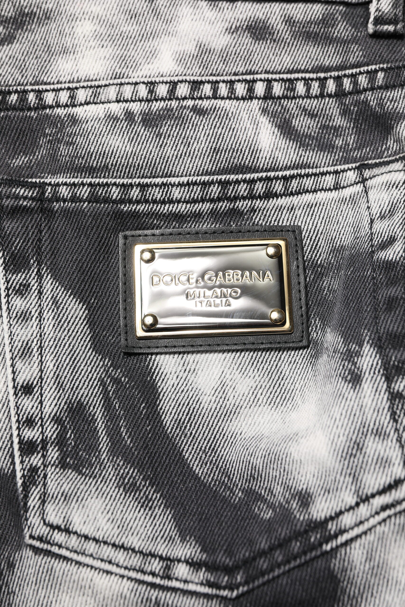 Dolce &amp; Gabbana – Schwarze Jeans mit geradem Schnitt und Batikmuster