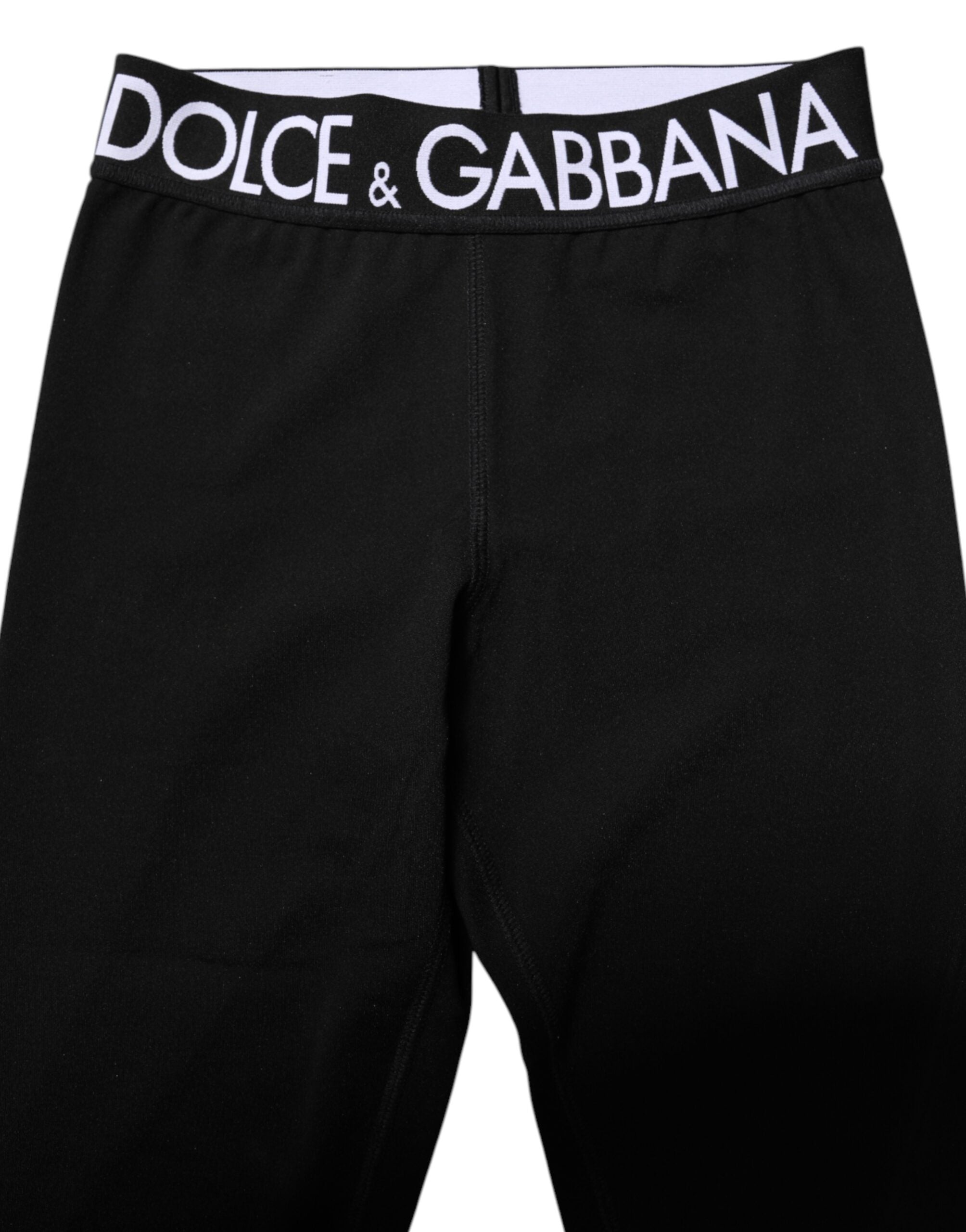 Dolce &amp; Gabbana Schwarze, silberne Nylon-Skinny-Leggings für Herren
