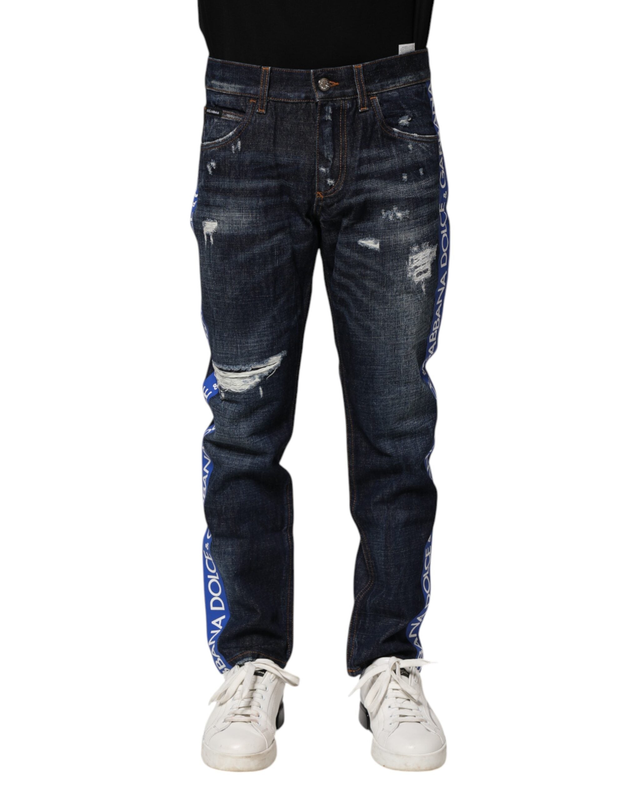 Dolce &amp; Gabbana – Dunkelblaue, zerfetzte Skinny-Jeans