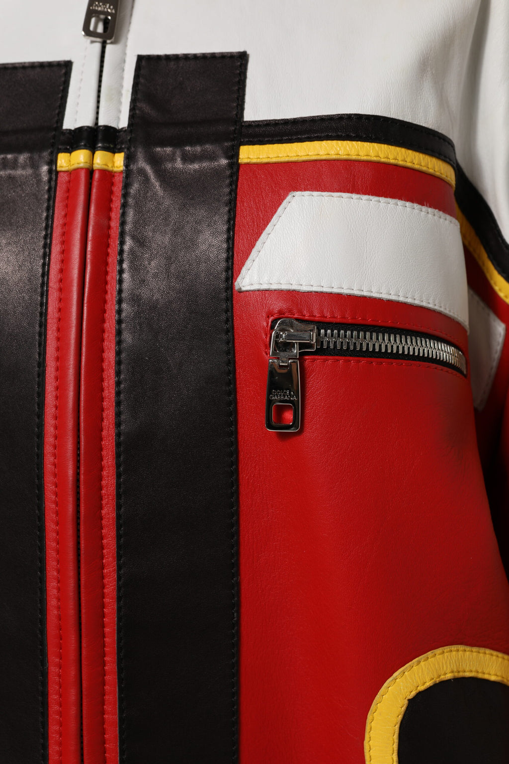 Dolce &amp; Gabbana – Mehrfarbige Bikerjacke aus Leder mit durchgehendem Reißverschluss