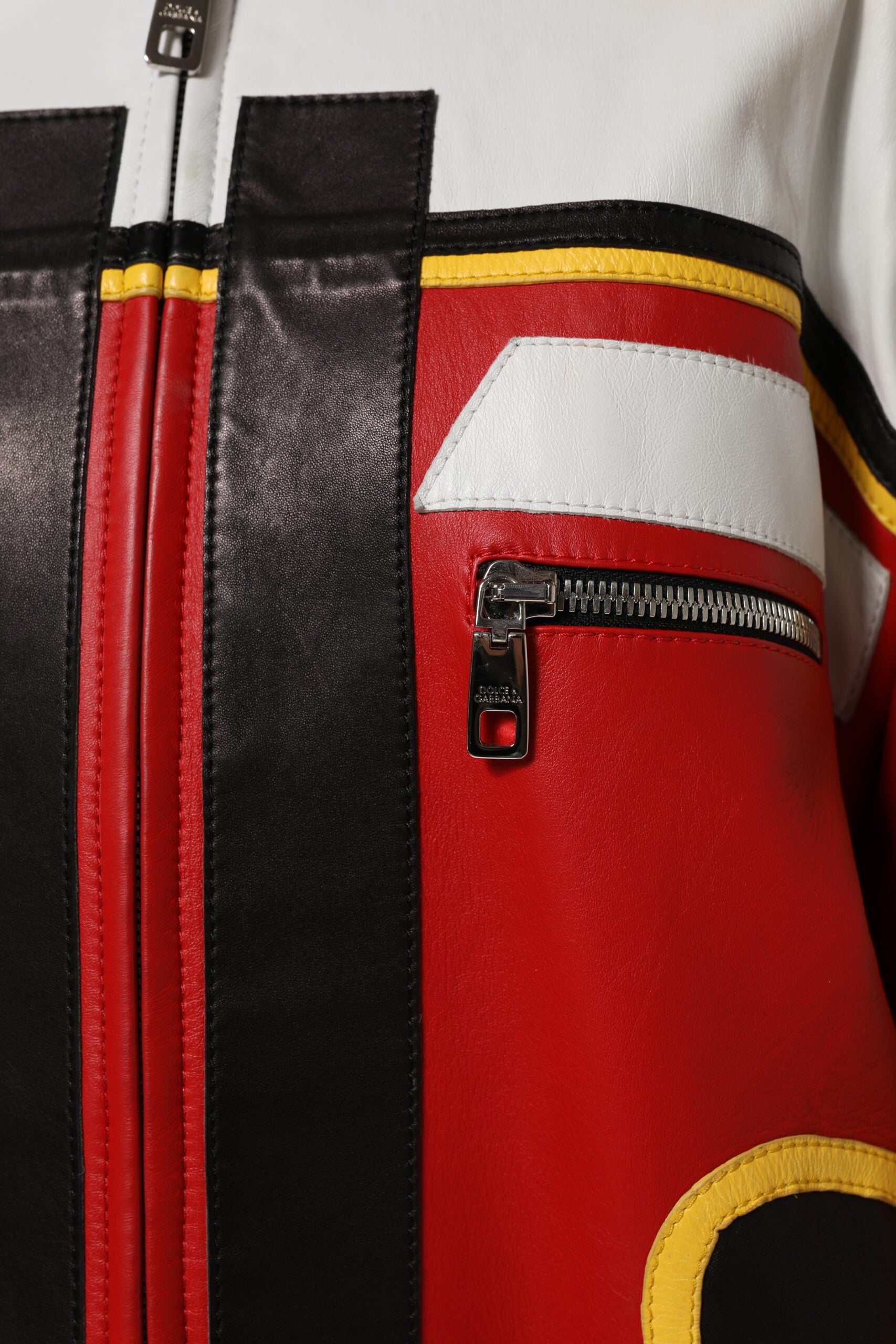 Dolce &amp; Gabbana – Mehrfarbige Bikerjacke aus Leder mit durchgehendem Reißverschluss
