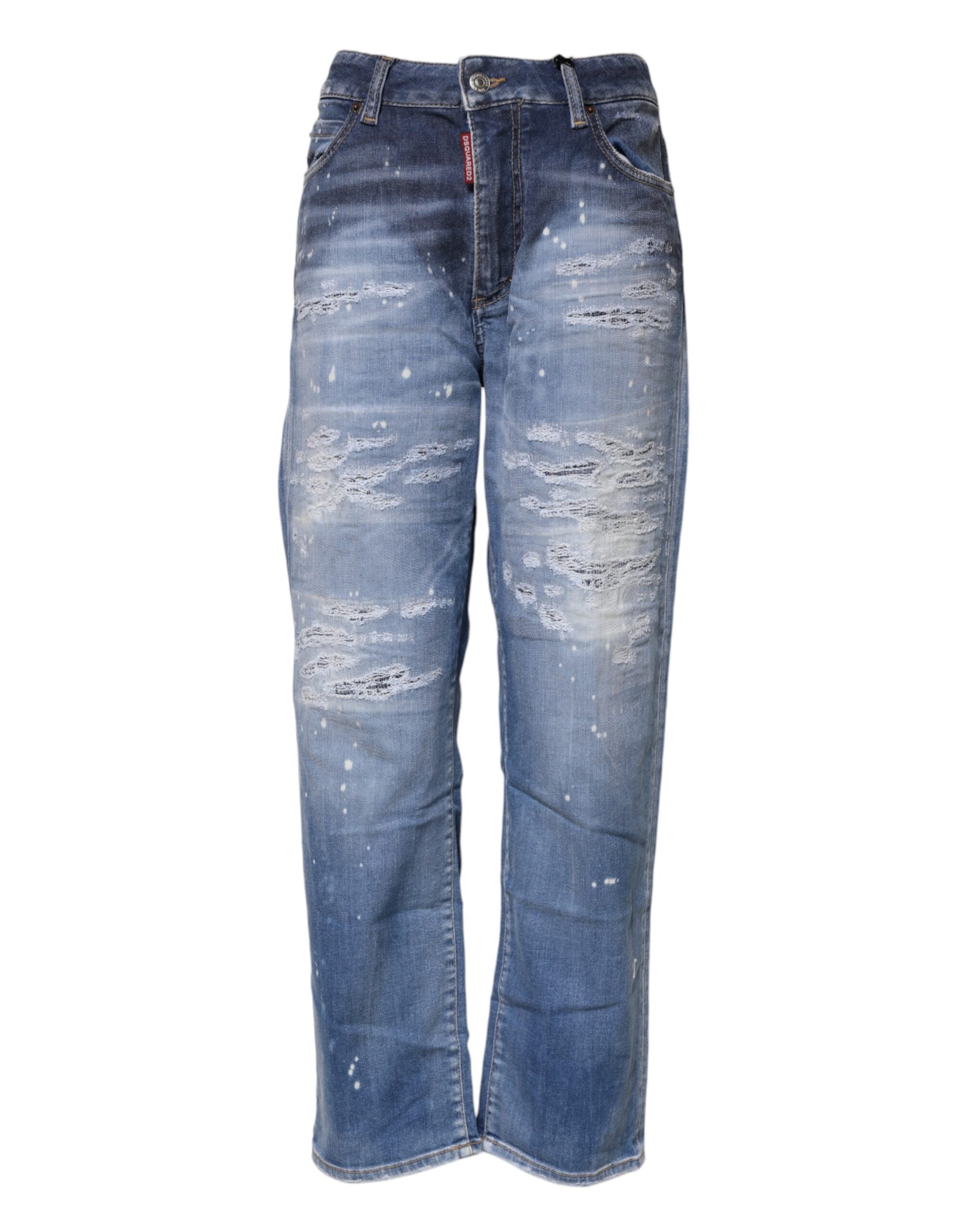 Dsquared² – Gerade Jeans aus zerfetzter Baumwolle mit mittlerer Taille, Blau