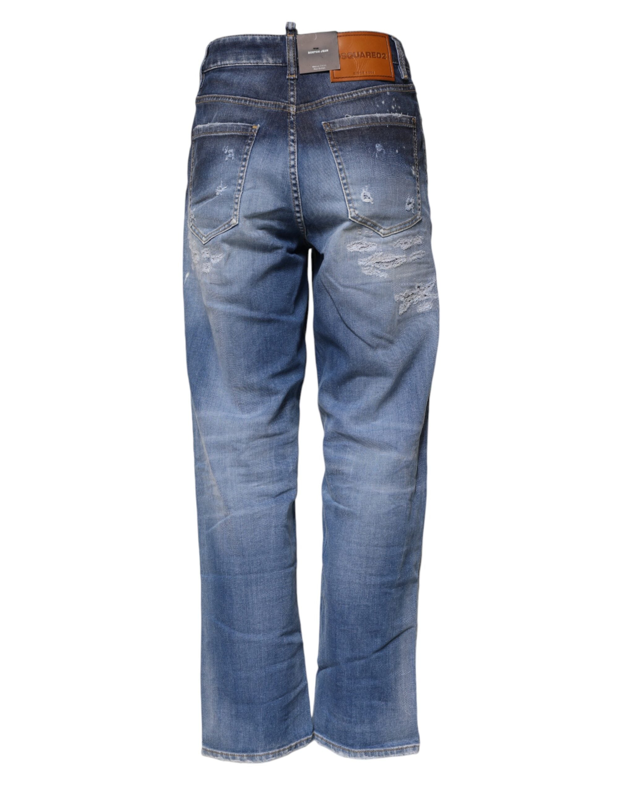 Dsquared² – Gerade Jeans aus zerfetzter Baumwolle mit mittlerer Taille, Blau