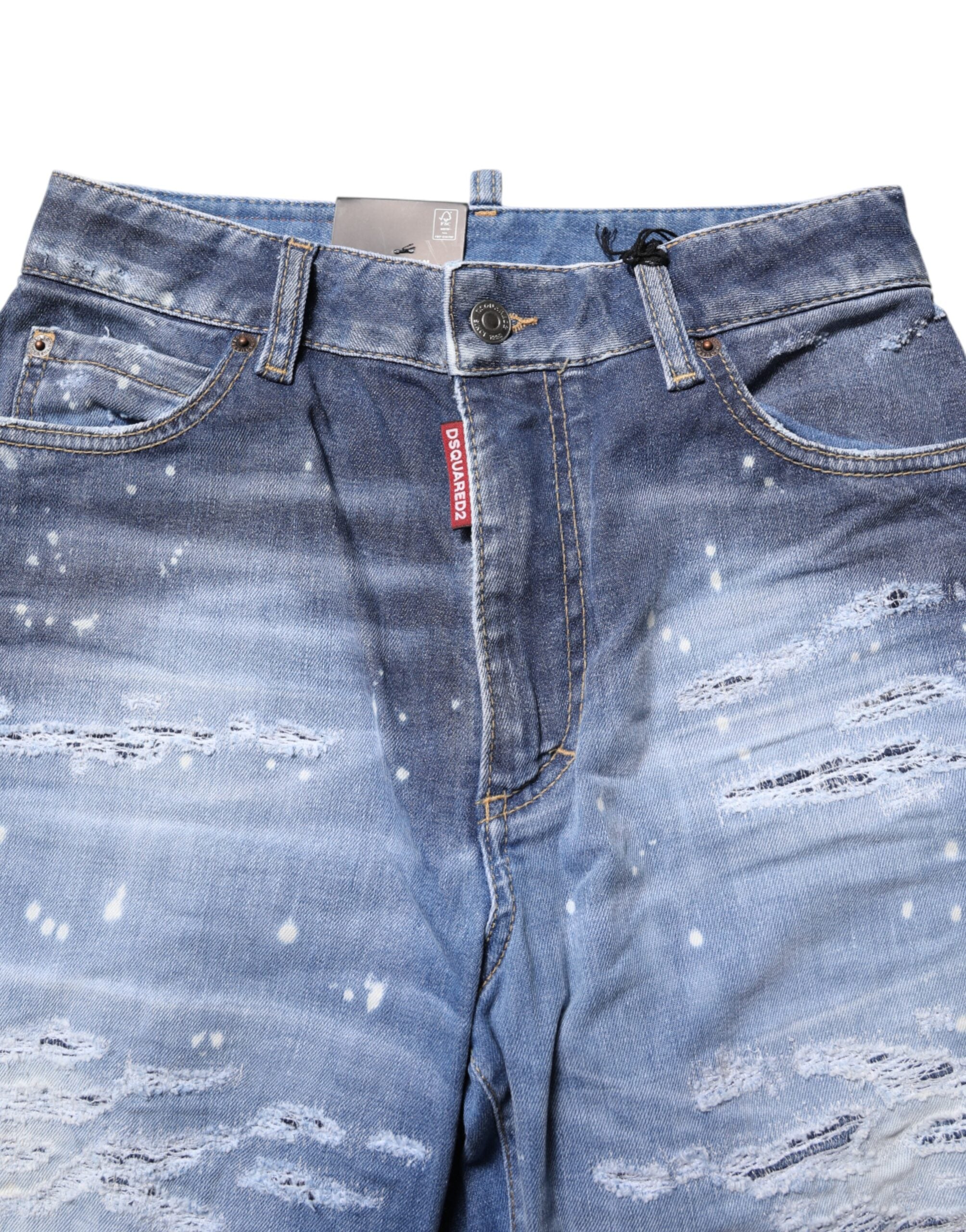 Dsquared² – Gerade Jeans aus zerfetzter Baumwolle mit mittlerer Taille, Blau