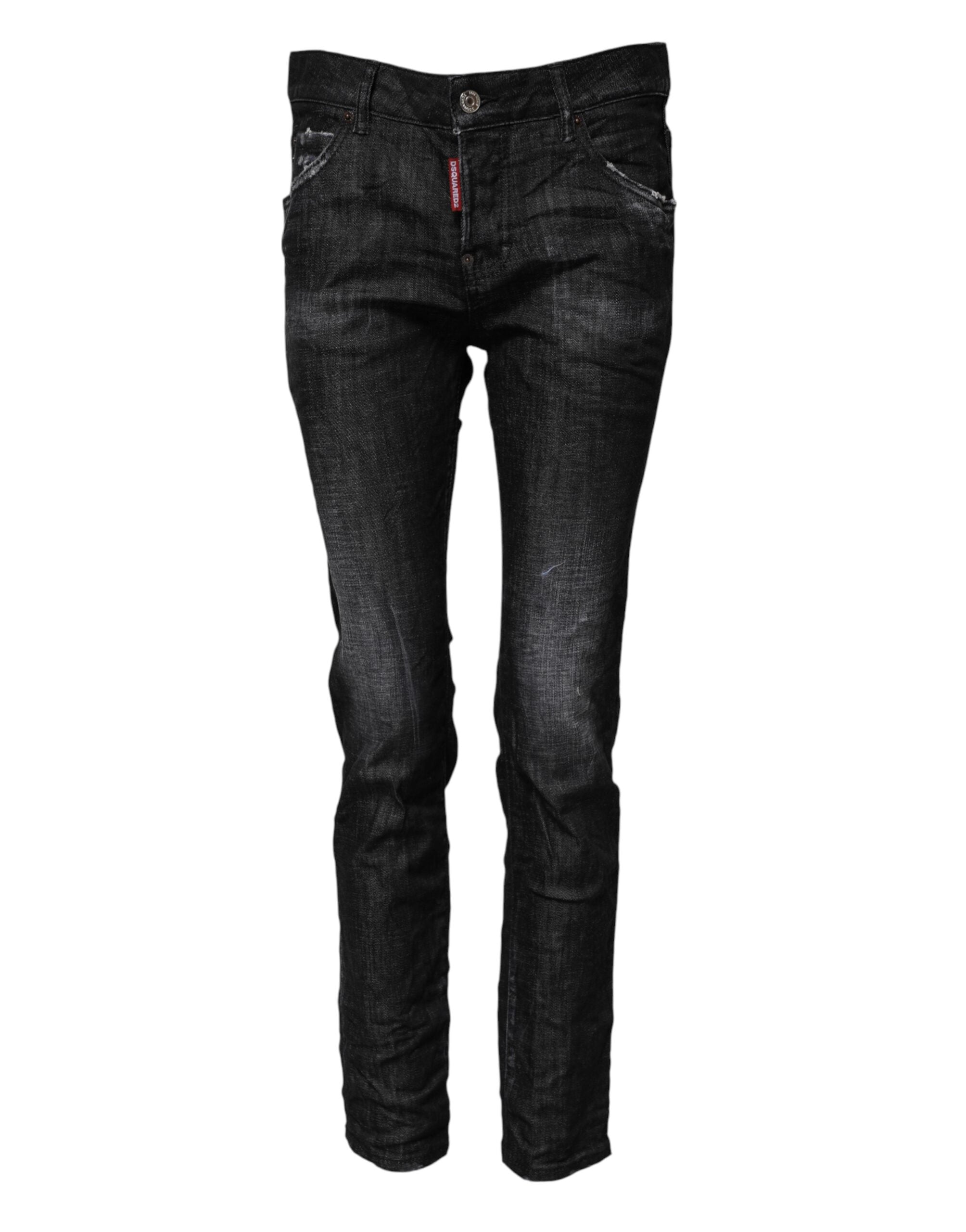 Dsquared² Schwarze Skinny Jeans aus verwaschener Baumwolle mit mittlerer Taille