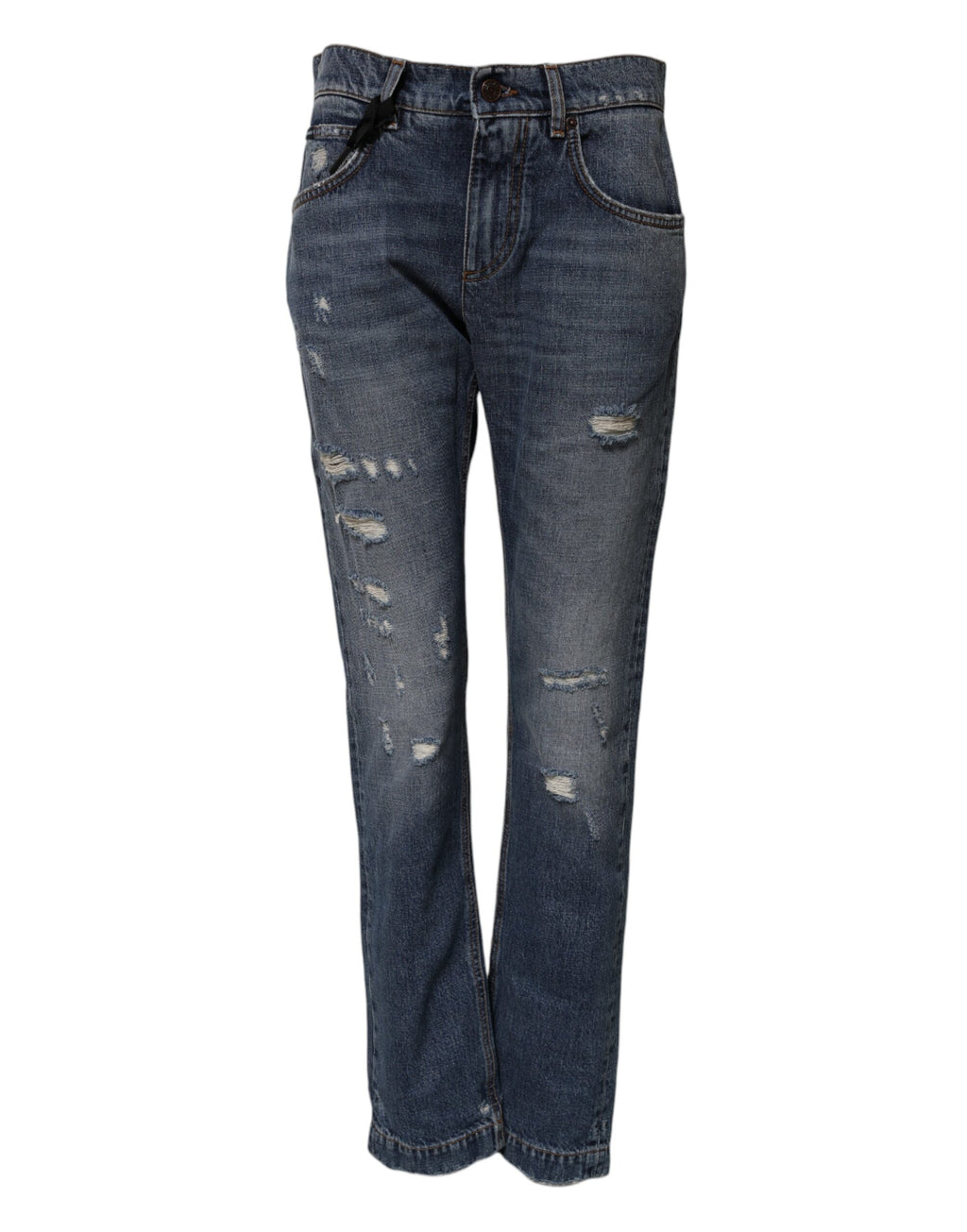 Dolce &amp; Gabbana – Zerfetzte Boyfriendjeans aus blauer Baumwolle