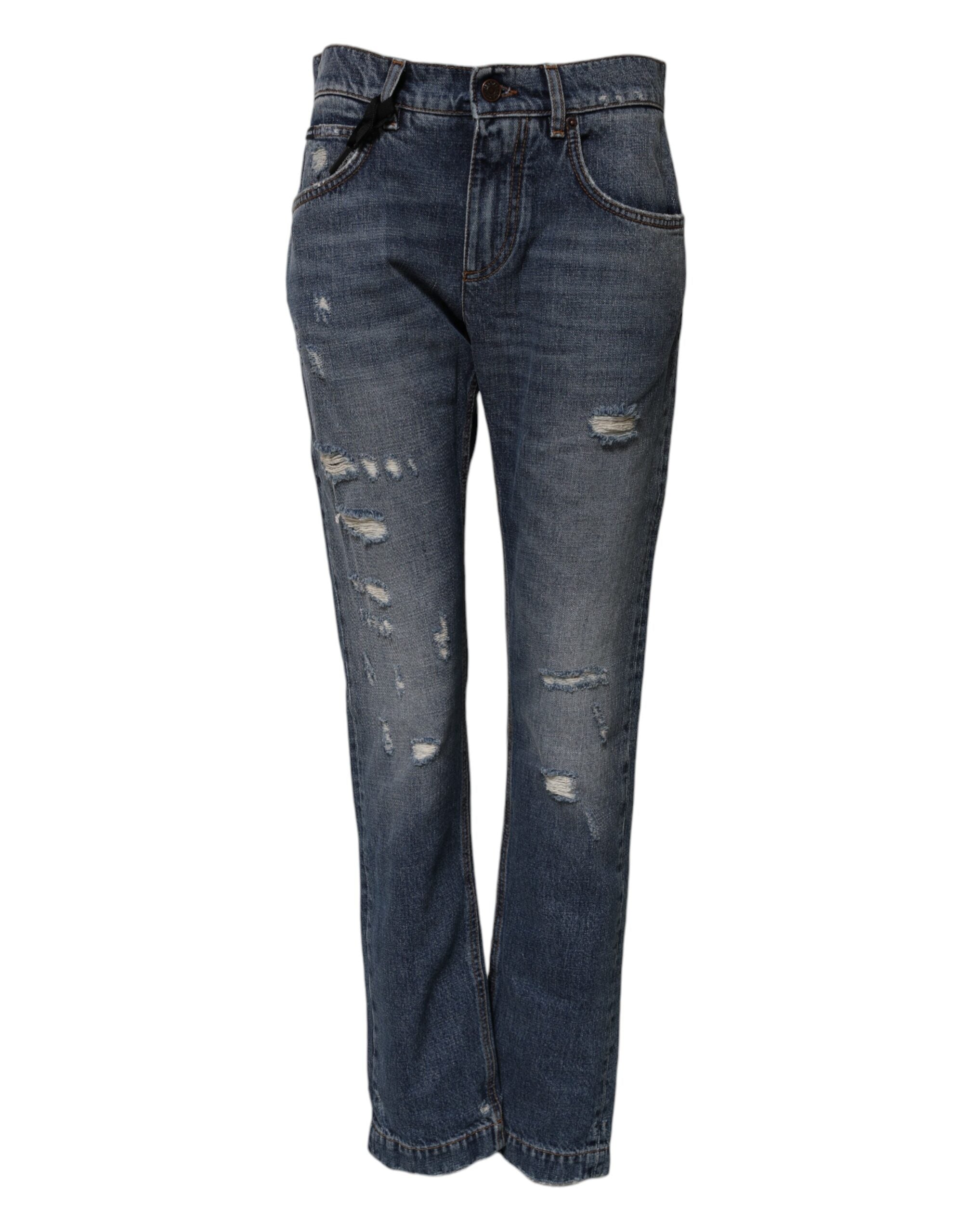 Dolce &amp; Gabbana – Zerfetzte Boyfriendjeans aus blauer Baumwolle