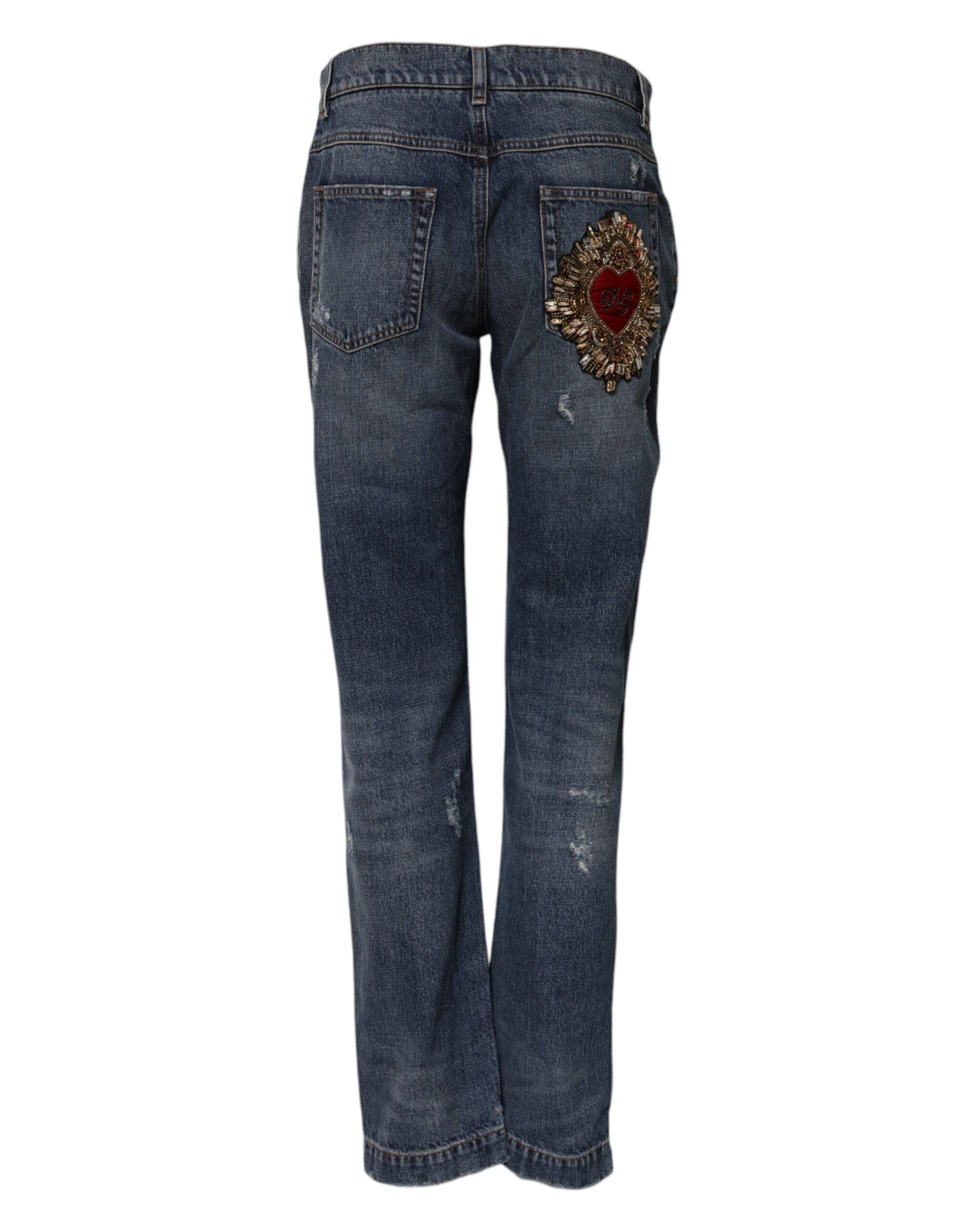 Dolce &amp; Gabbana – Zerfetzte Boyfriendjeans aus blauer Baumwolle