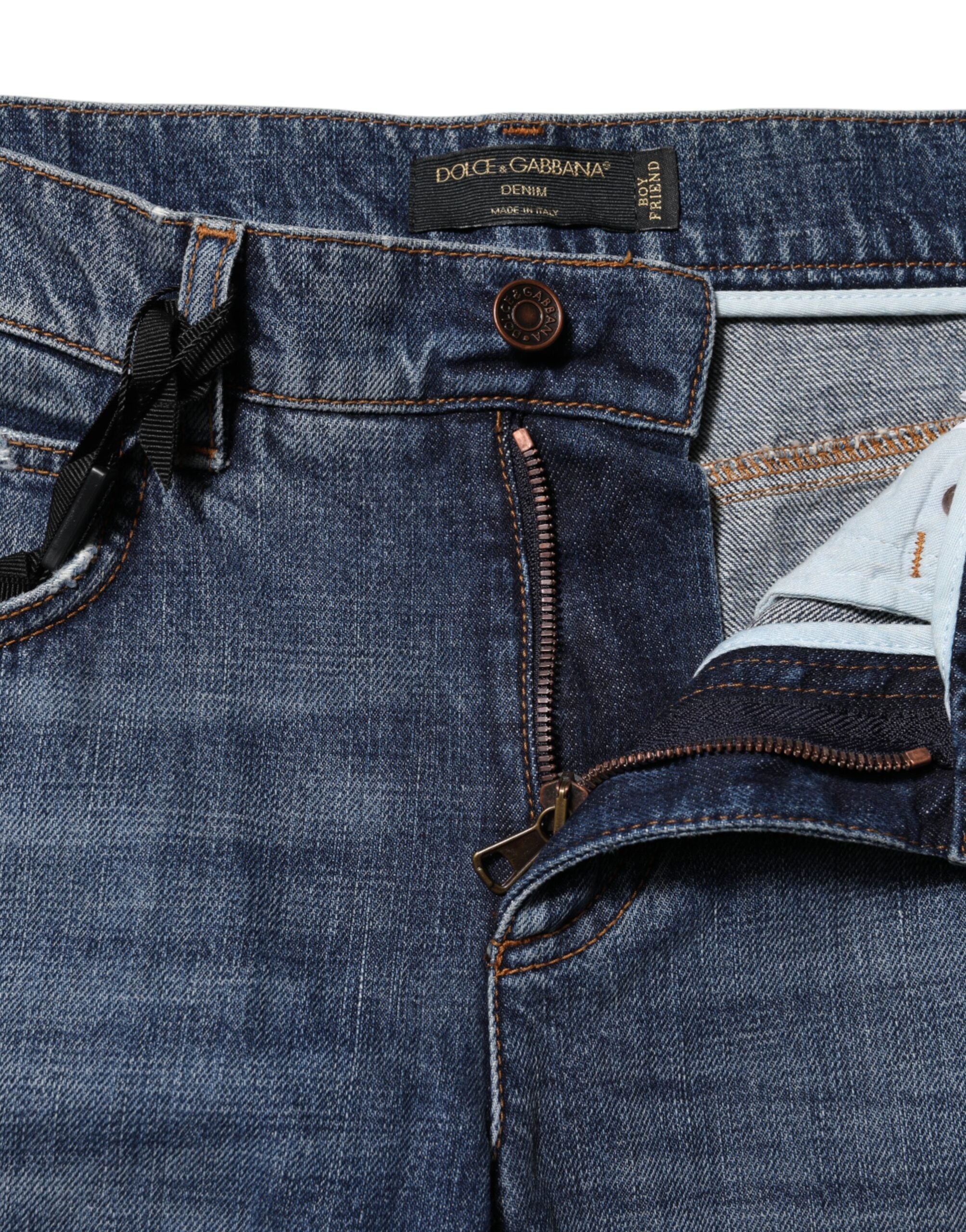 Dolce &amp; Gabbana – Zerfetzte Boyfriendjeans aus blauer Baumwolle