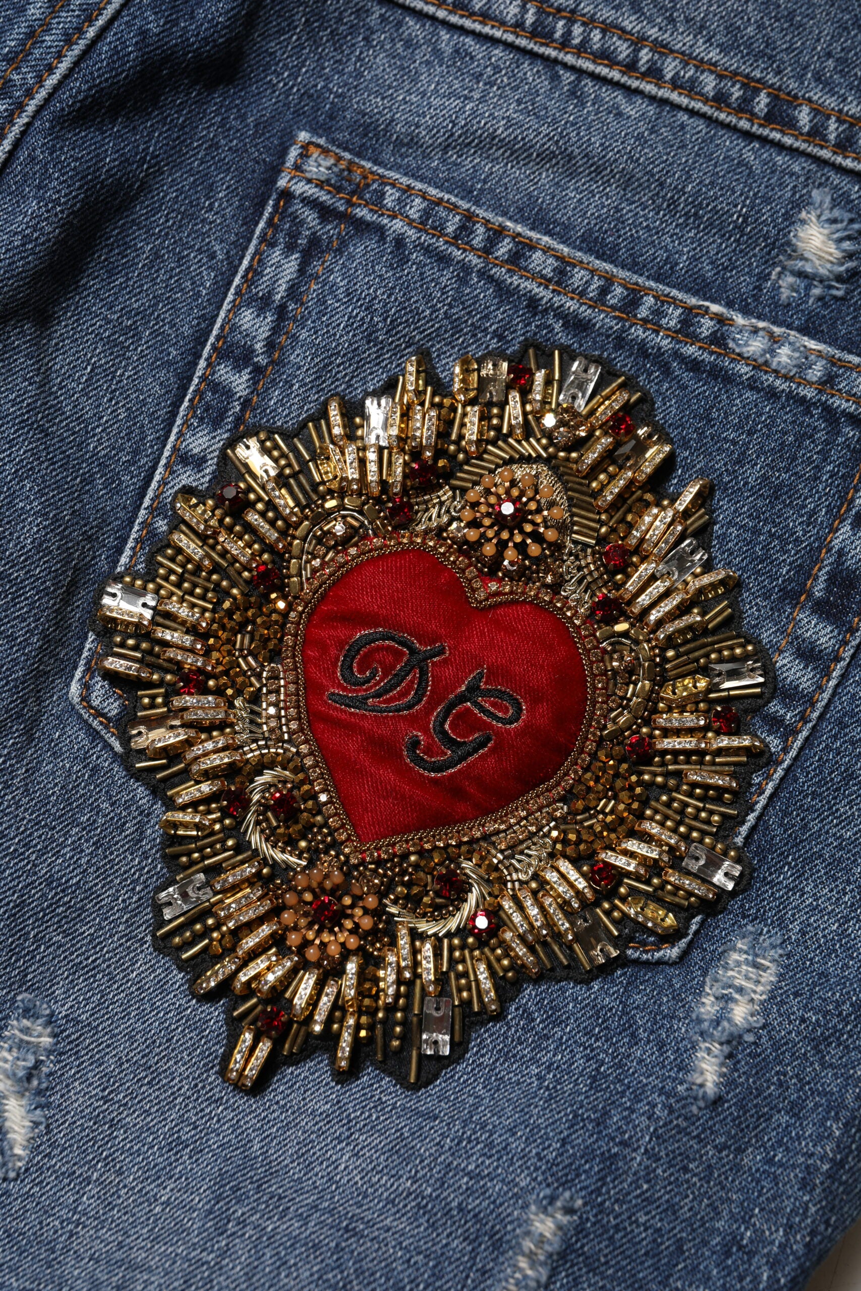 Dolce &amp; Gabbana – Zerfetzte Boyfriendjeans aus blauer Baumwolle