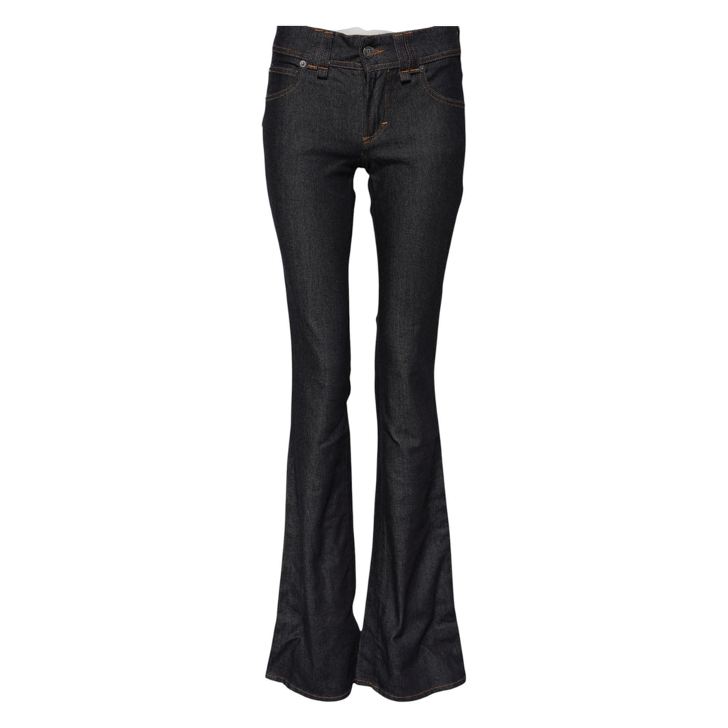 John Galliano – Blaue Jeans aus Baumwolle mit weitem Bein und mittlerer Taille