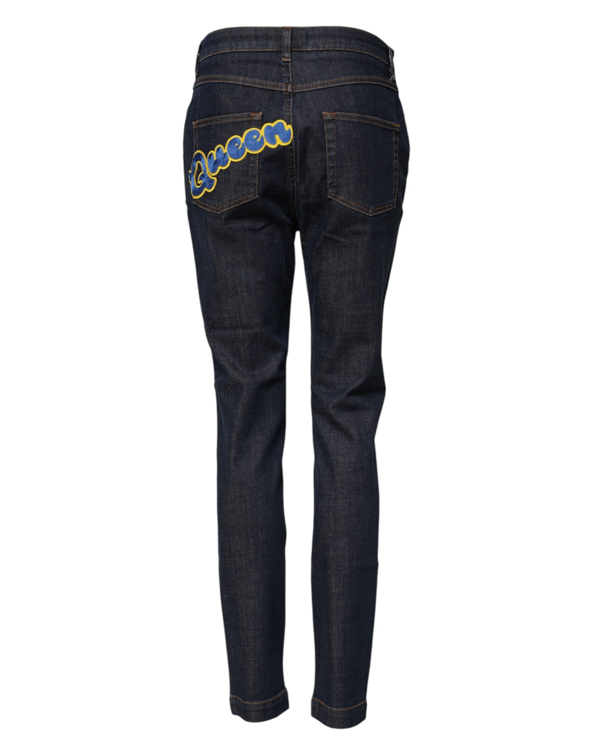 Dolce &amp; Gabbana Blue Queen Patch AUDREY Jeans mit mittelhohem Bund