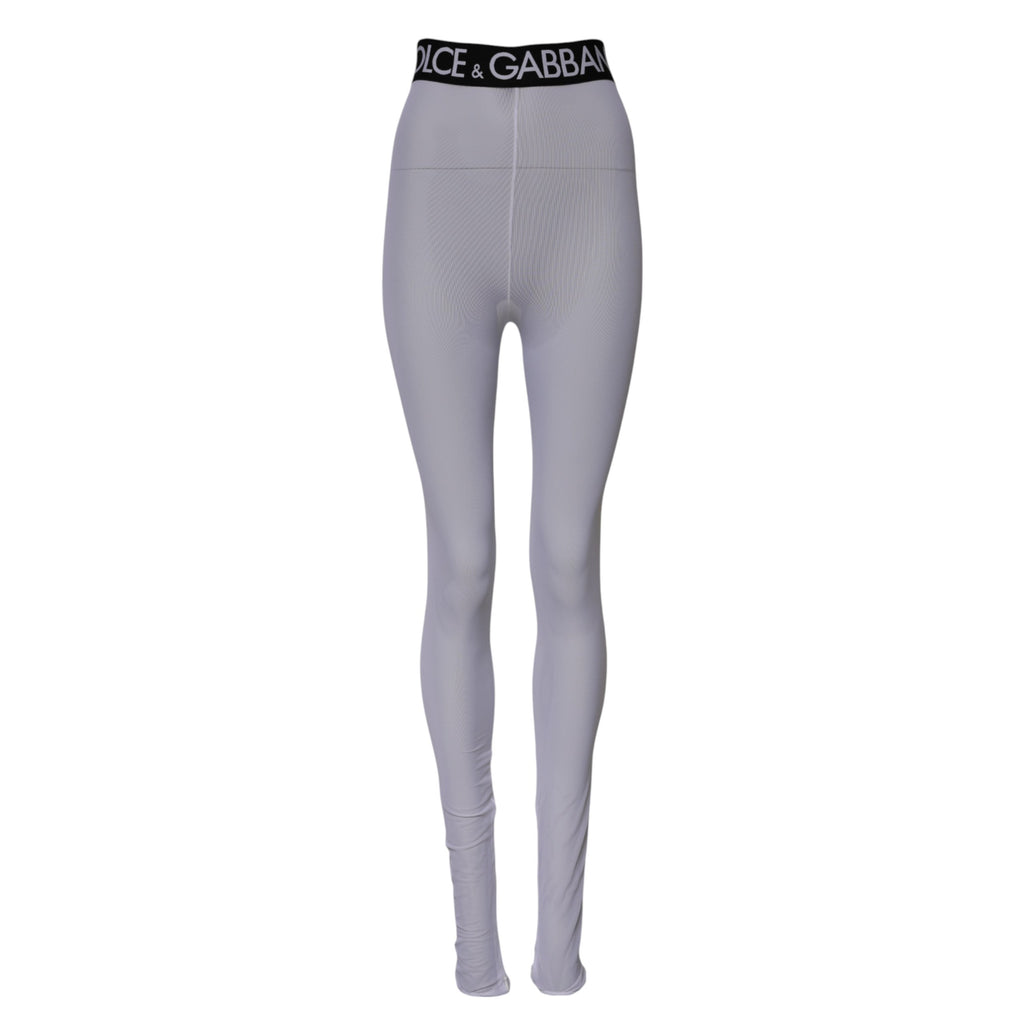 Dolce &amp; Gabbana – Graue Leggings aus Nylon mit mittelhohem Bund und DG-Logo