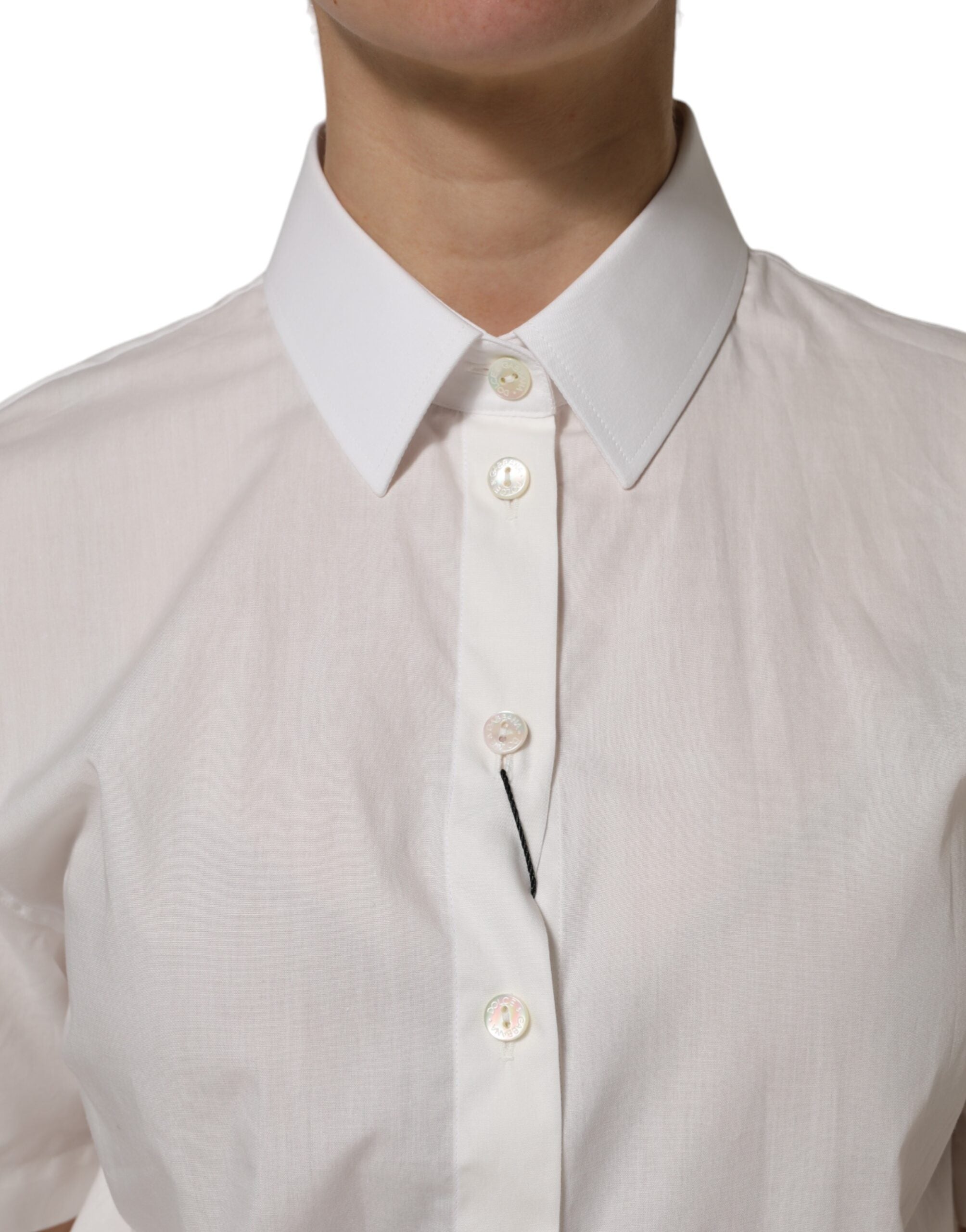 Dolce &amp; Gabbana – Weißes Baumwoll-Oberhemd mit kurzen Ärmeln und Kragen