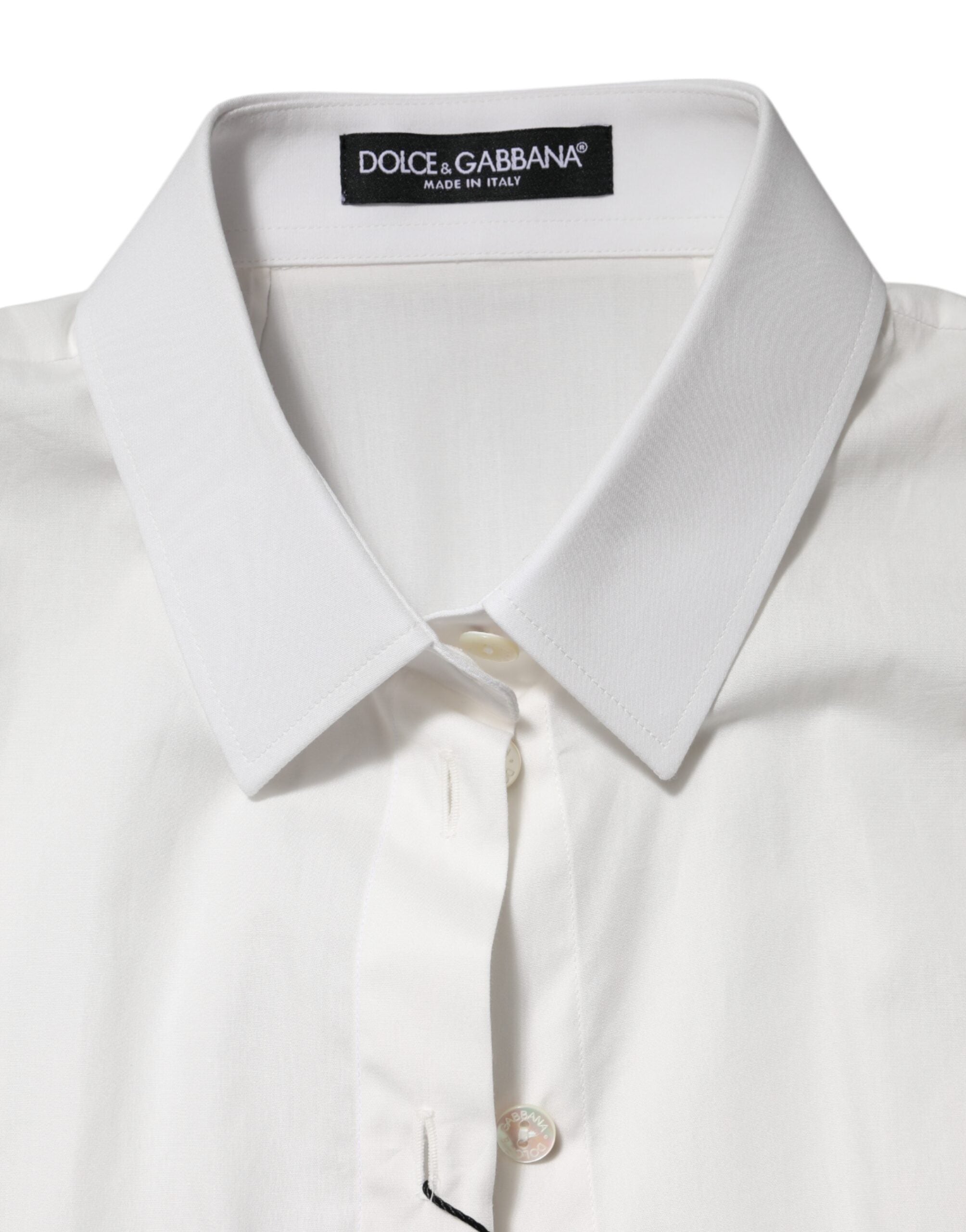 Dolce &amp; Gabbana – Weißes Baumwoll-Oberhemd mit kurzen Ärmeln und Kragen
