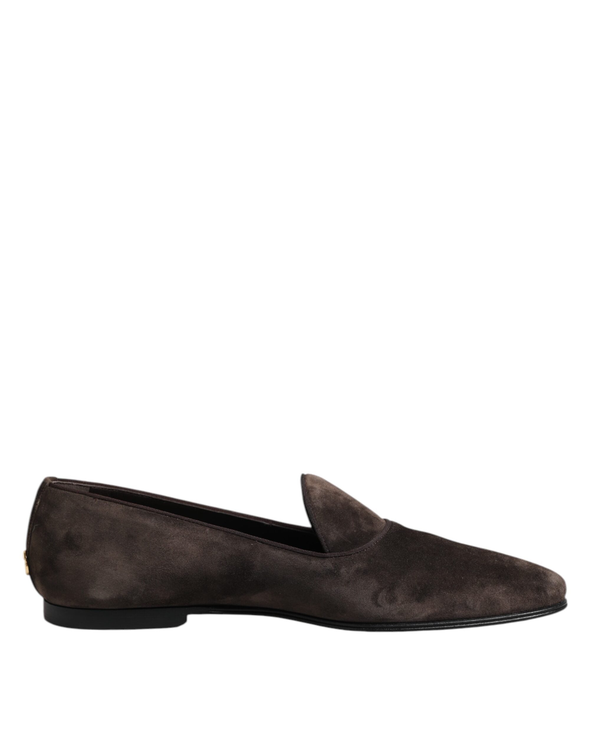 Dolce &amp; Gabbana – Slipper aus braunem Samt und Leder