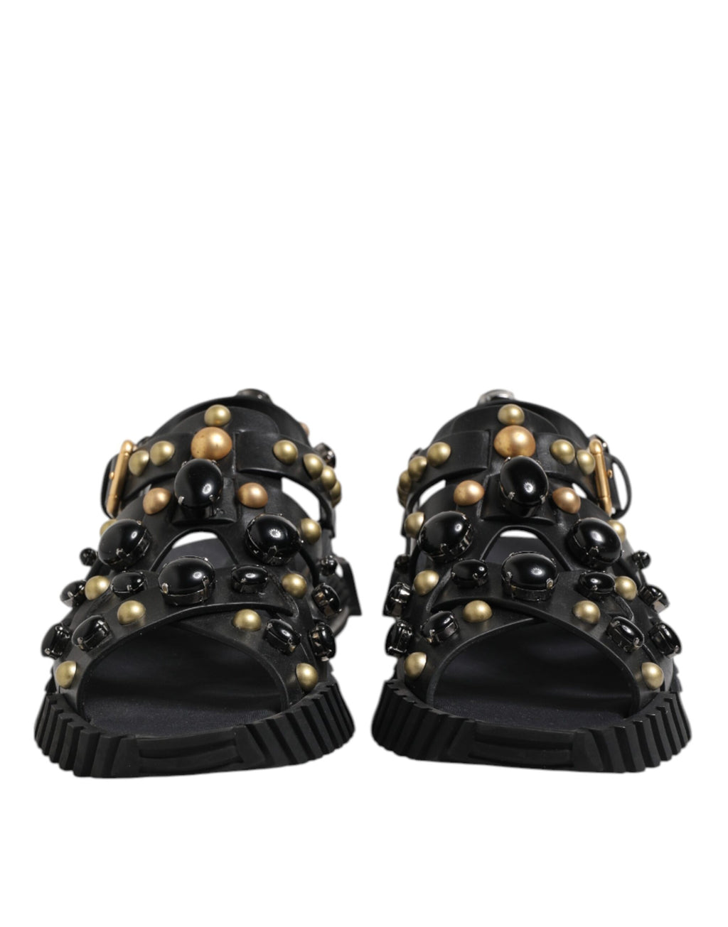 Dolce &amp; Gabbana – Sandalen mit Knöchelriemen aus schwarzem Leder mit Nieten