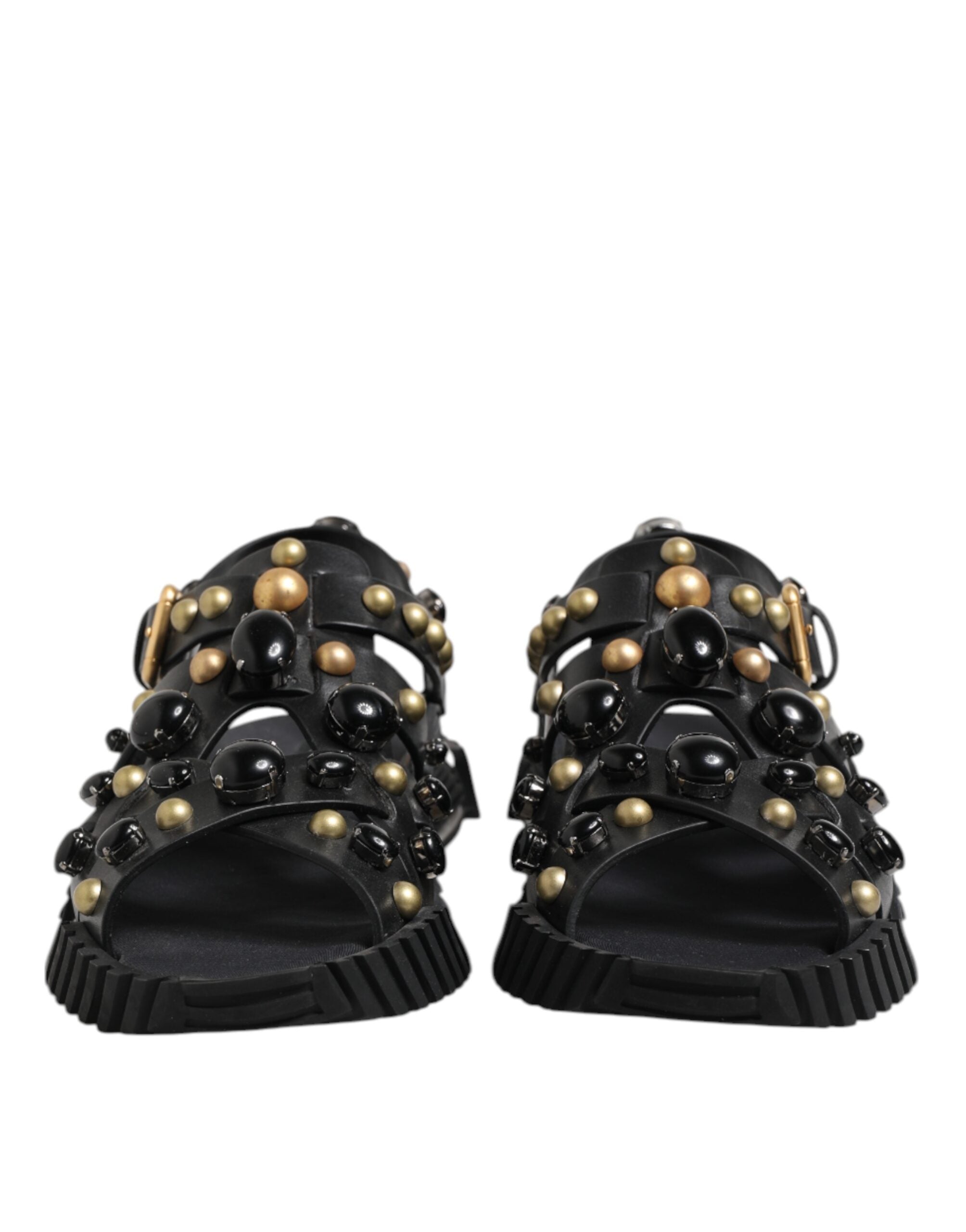 Dolce &amp; Gabbana – Sandalen mit Knöchelriemen aus schwarzem Leder mit Nieten