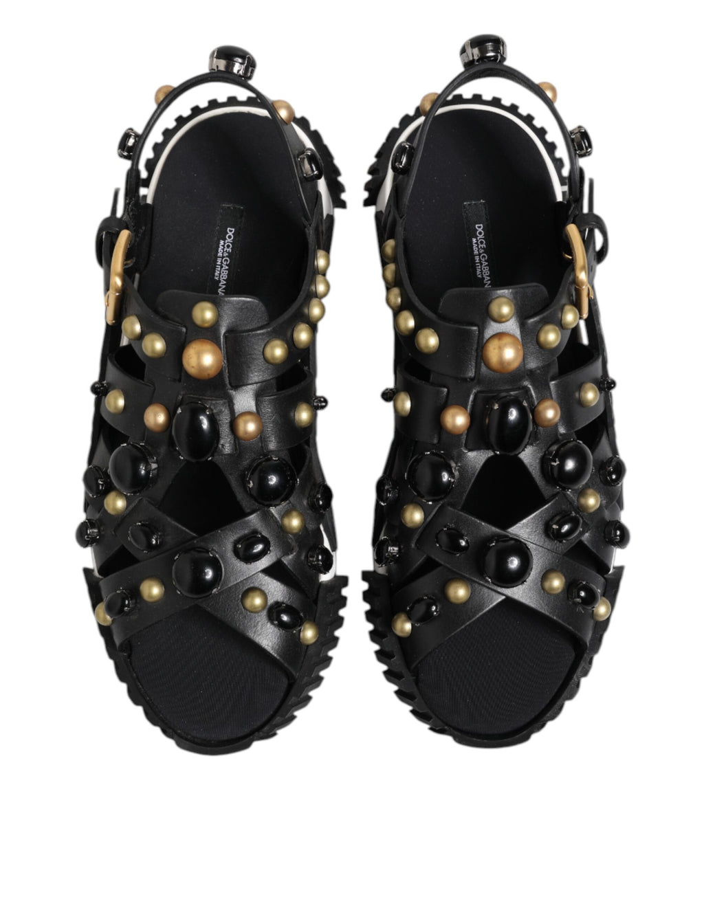 Dolce &amp; Gabbana – Sandalen mit Knöchelriemen aus schwarzem Leder mit Nieten