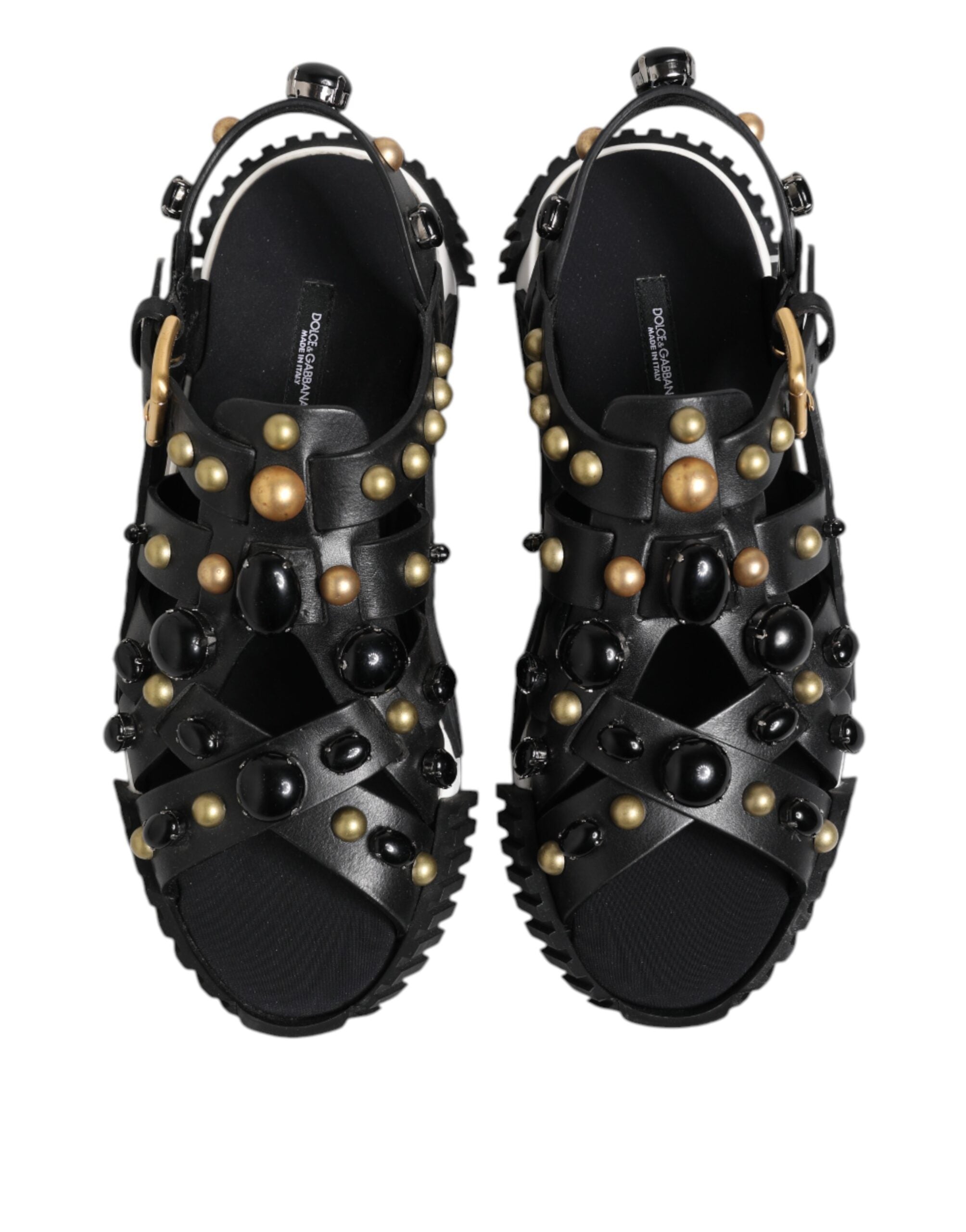 Dolce &amp; Gabbana – Sandalen mit Knöchelriemen aus schwarzem Leder mit Nieten