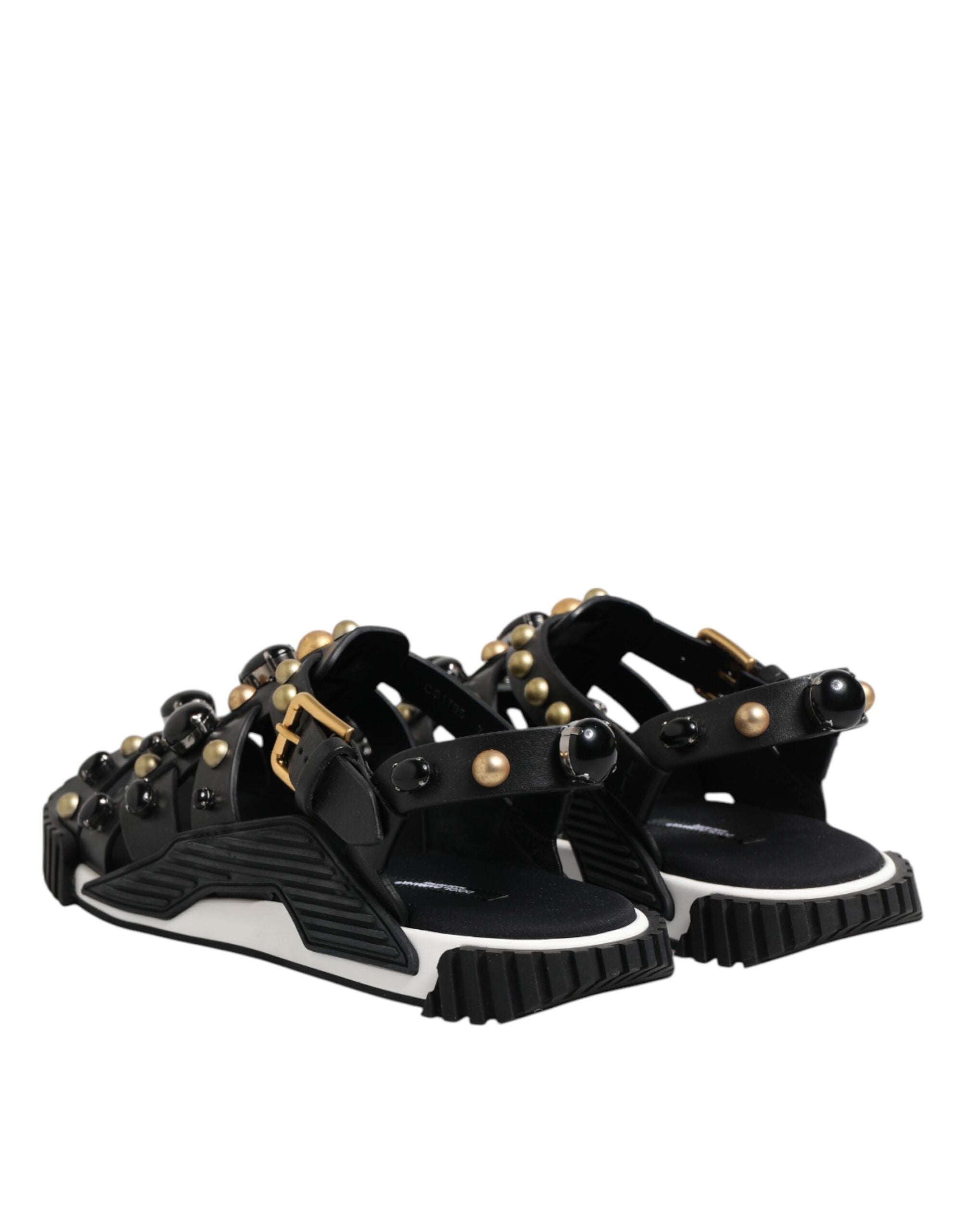 Dolce &amp; Gabbana – Sandalen mit Knöchelriemen aus schwarzem Leder mit Nieten