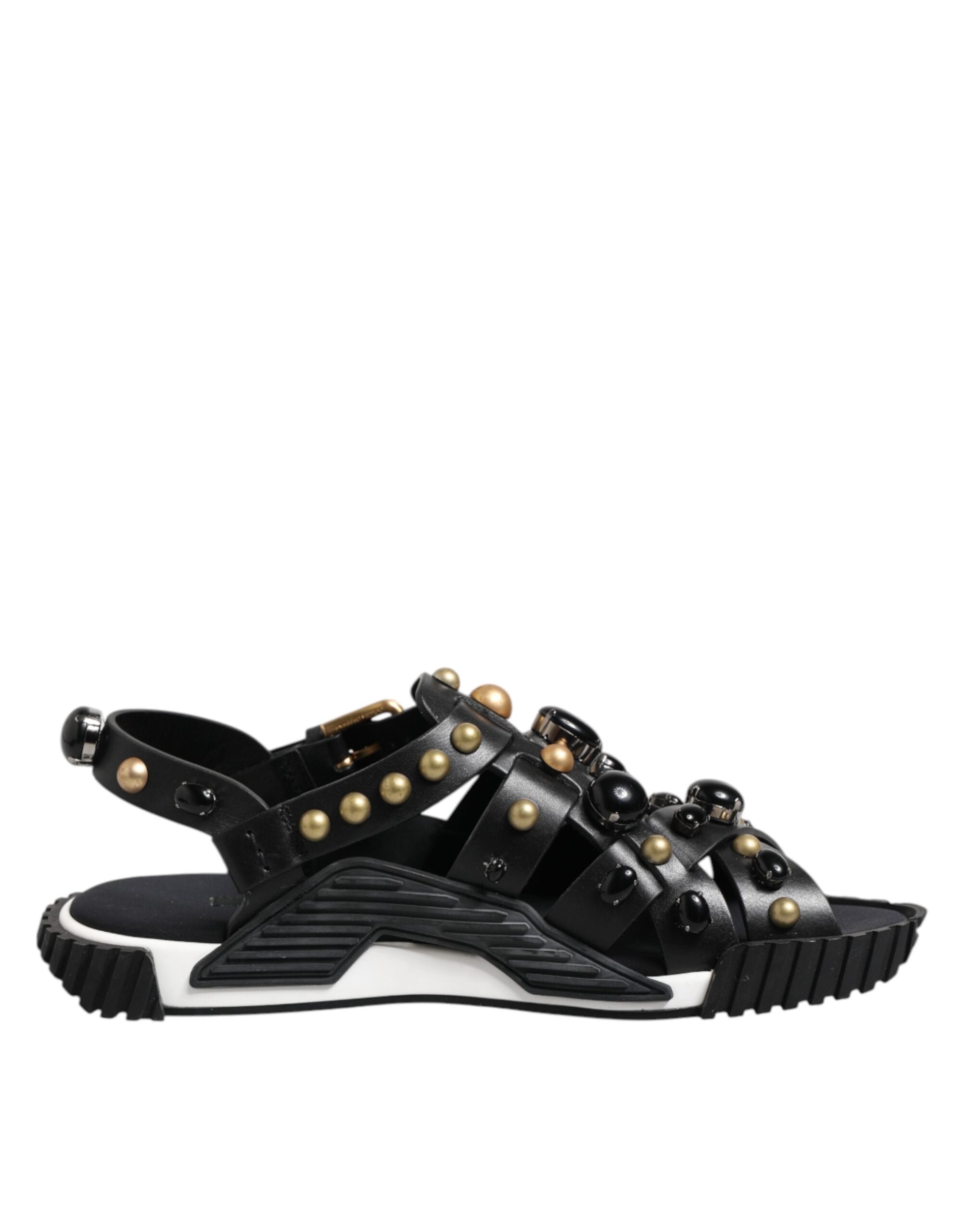 Dolce &amp; Gabbana – Sandalen mit Knöchelriemen aus schwarzem Leder mit Nieten