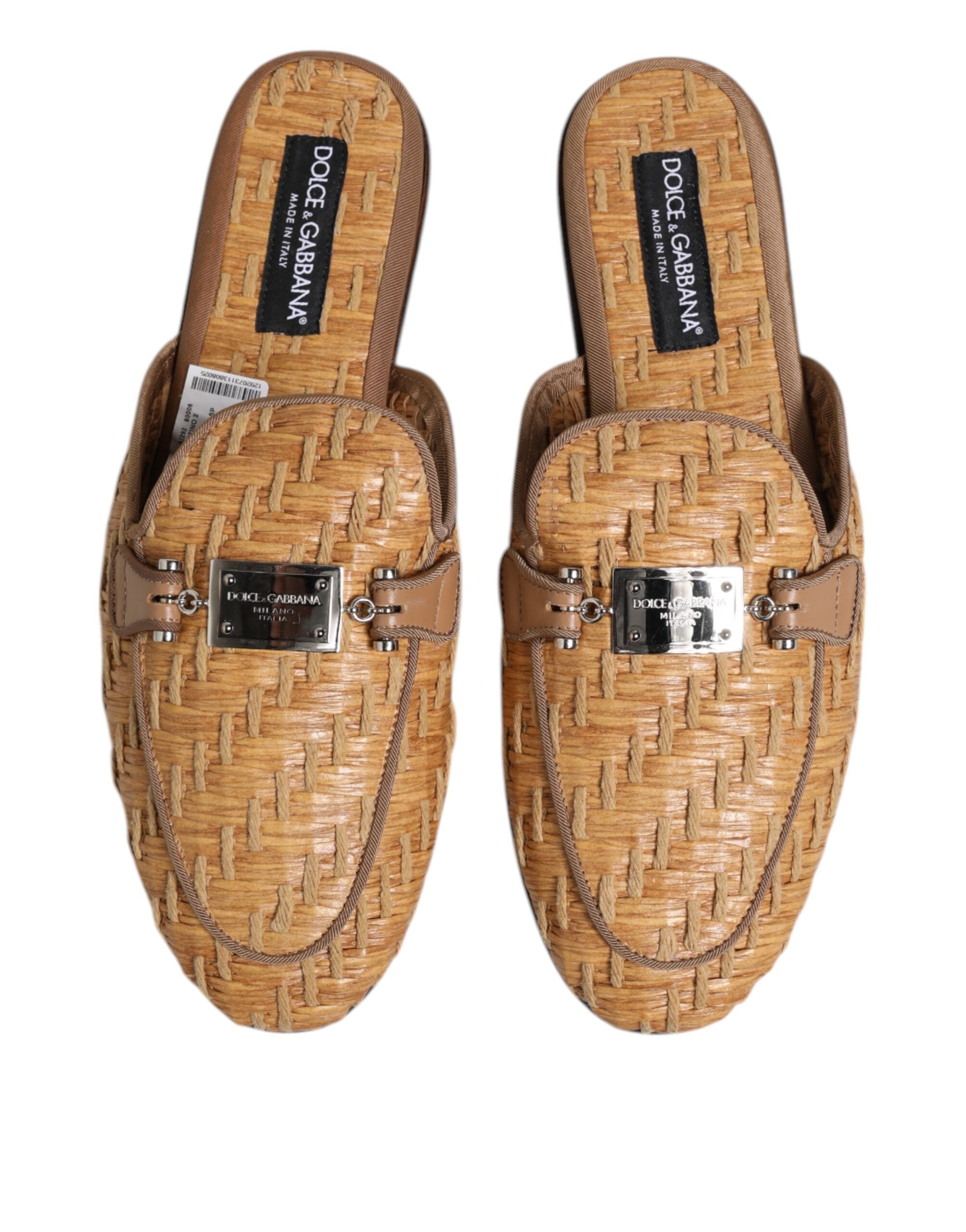 Dolce &amp; Gabbana Beige Rattan Flache Pantoletten Herren Sandalen Schuhe