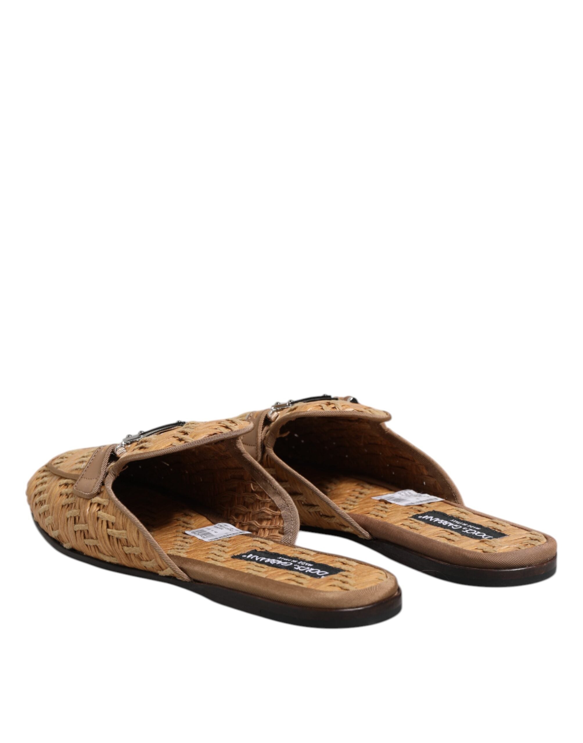 Dolce &amp; Gabbana Beige Rattan Flache Pantoletten Herren Sandalen Schuhe