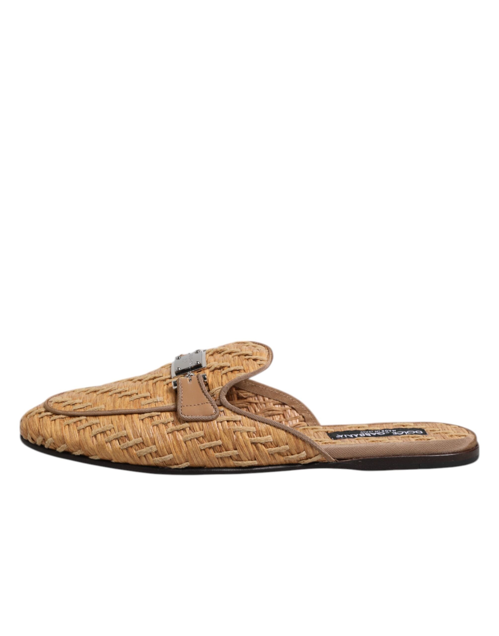 Dolce &amp; Gabbana Beige Rattan Flache Pantoletten Herren Sandalen Schuhe