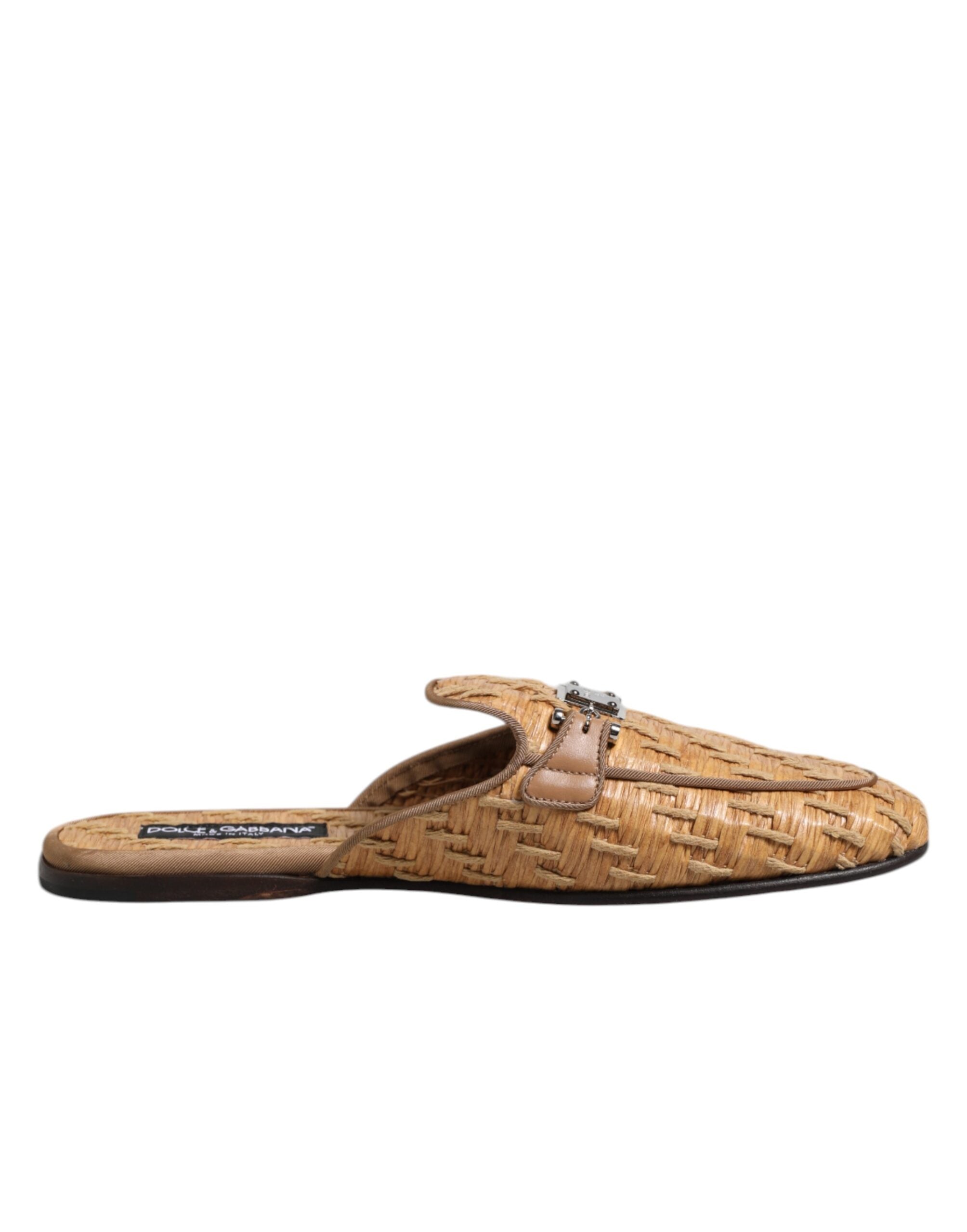 Dolce &amp; Gabbana Beige Rattan Flache Pantoletten Herren Sandalen Schuhe