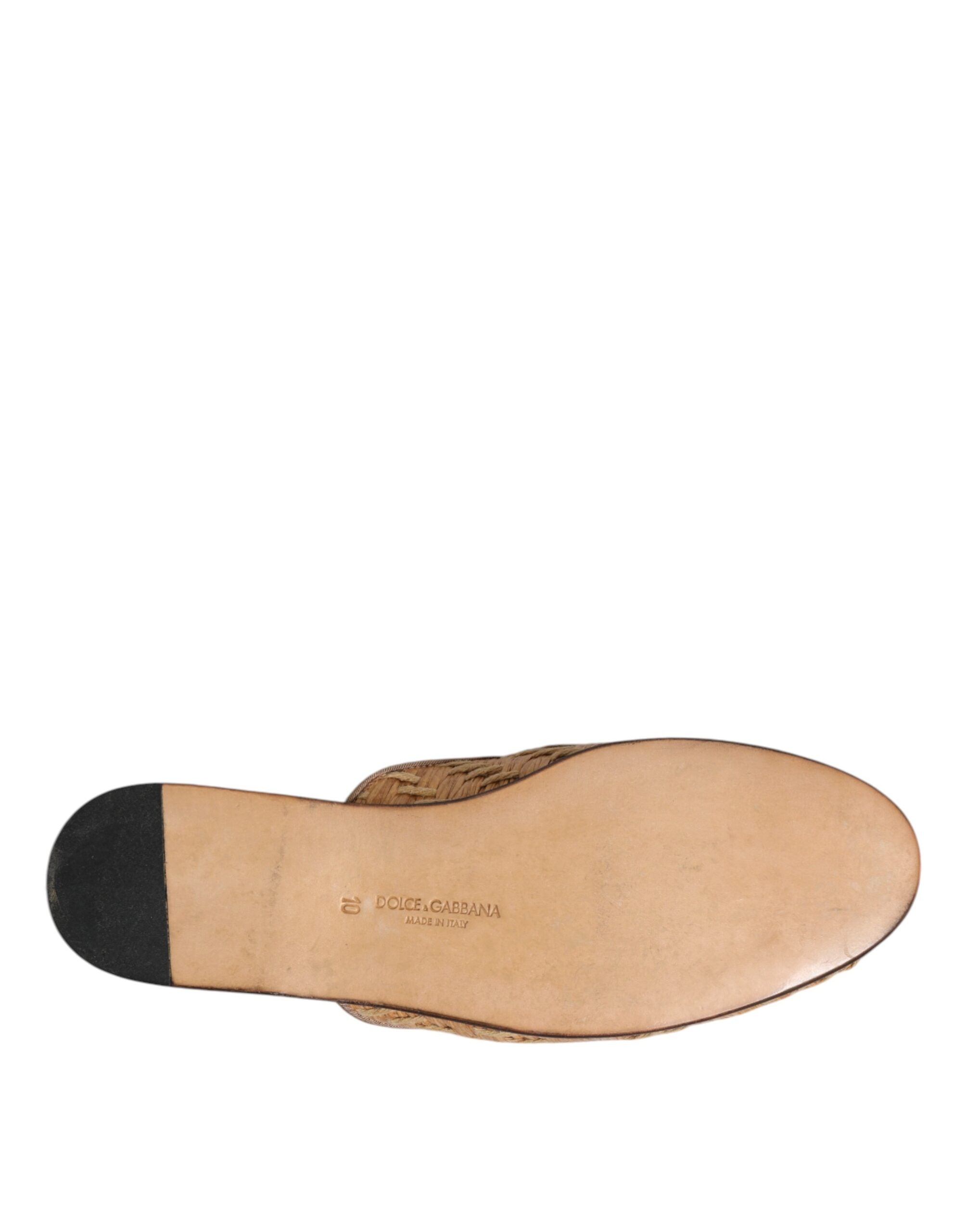 Dolce &amp; Gabbana Beige Rattan Flache Pantoletten Herren Sandalen Schuhe
