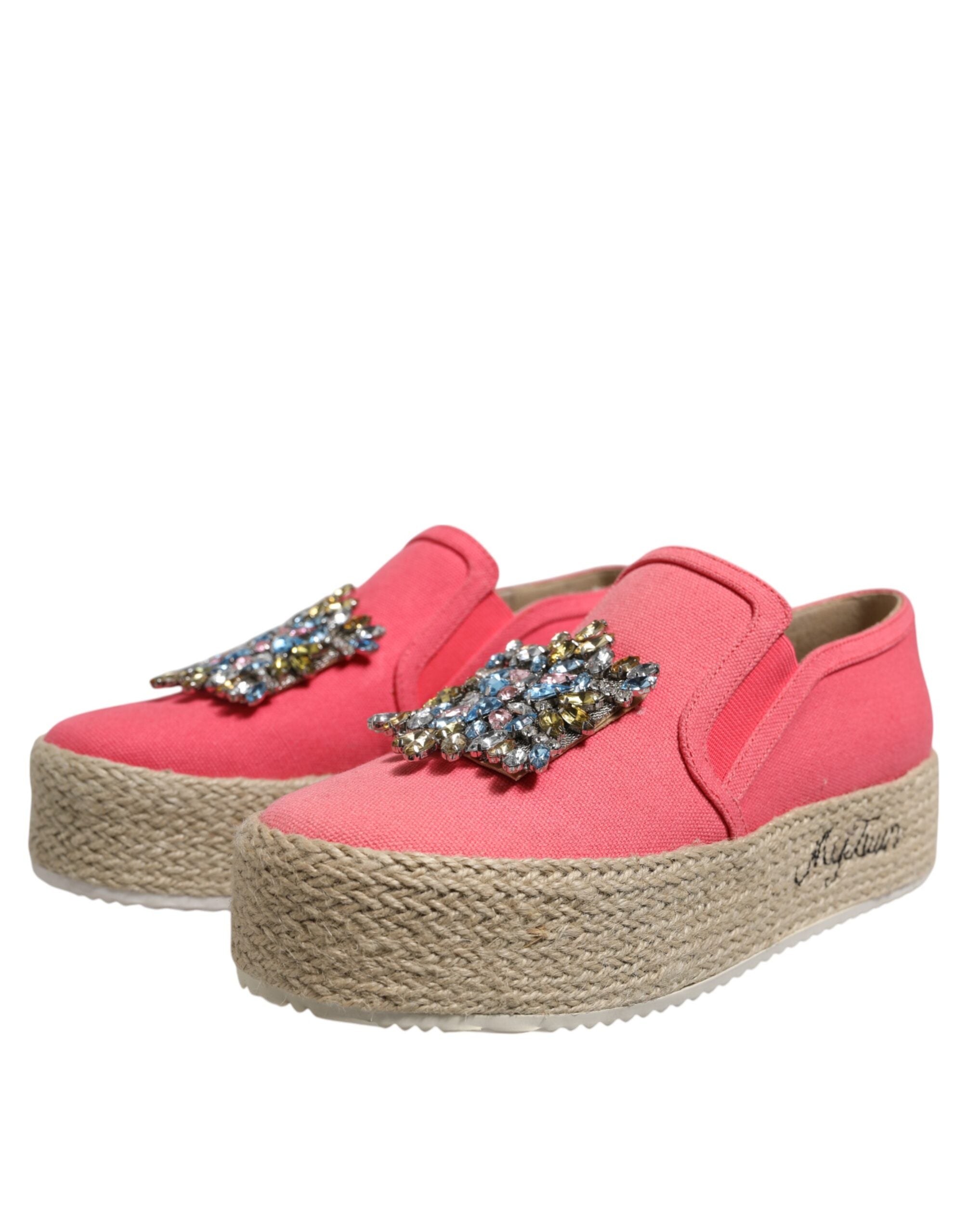 Twinset – Rosafarbene Slipper aus Canvas mit Kristallverzierung