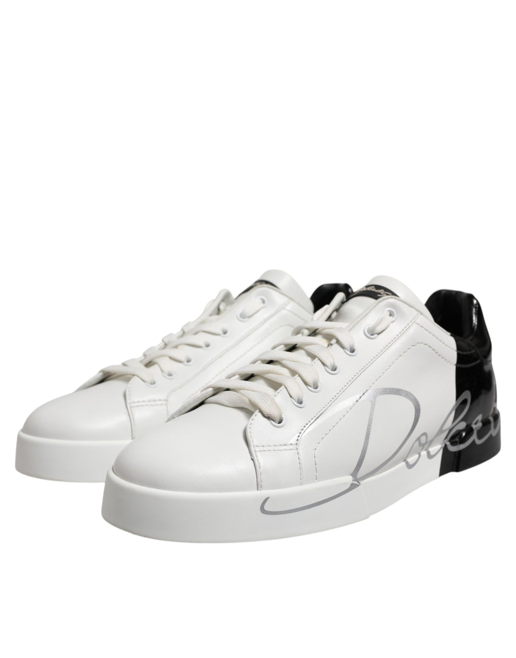 Dolce &amp; Gabbana Weiß Schwarz Logo Low Top Leder Sneakers Schuhe