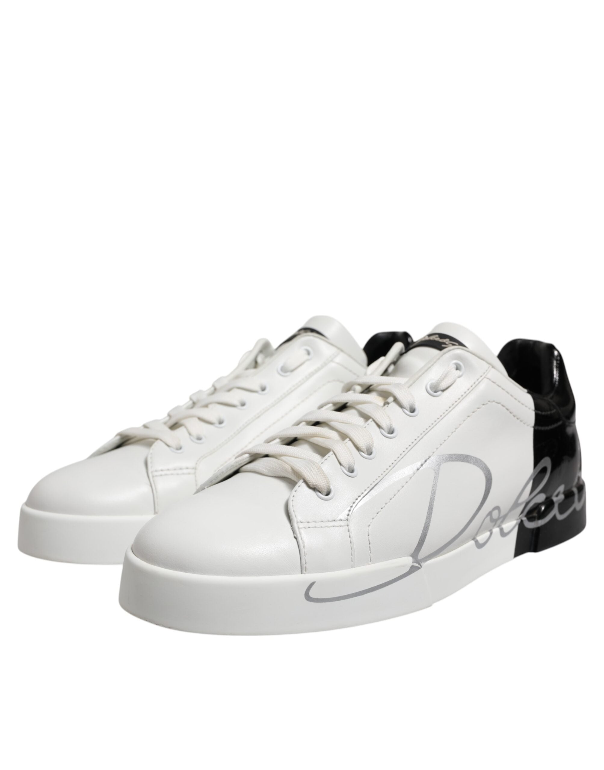 Dolce &amp; Gabbana Weiß Schwarz Logo Low Top Leder Sneakers Schuhe