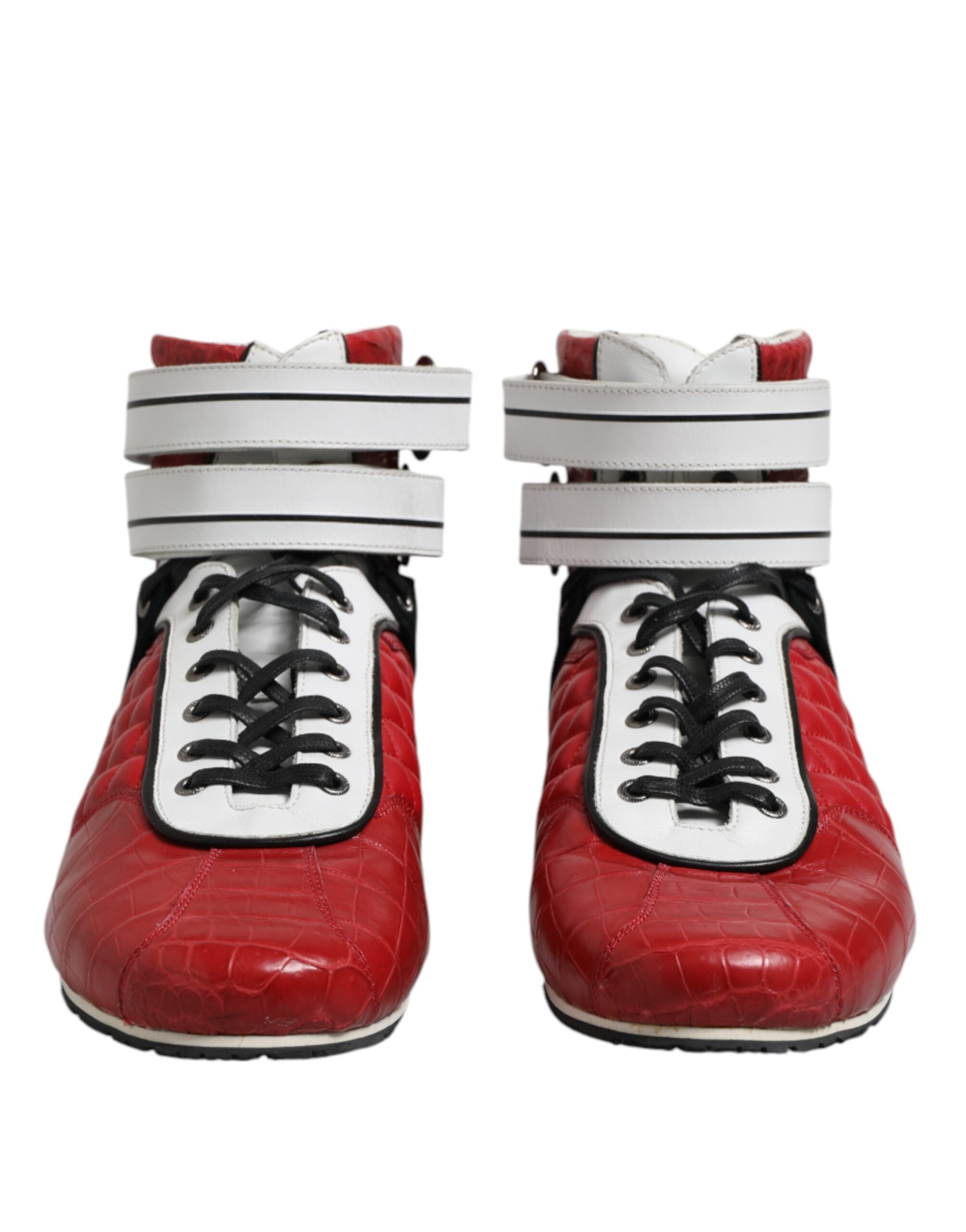 Dolce &amp; Gabbana – Rote Sneakers mit Schnürung aus gestepptem Leder